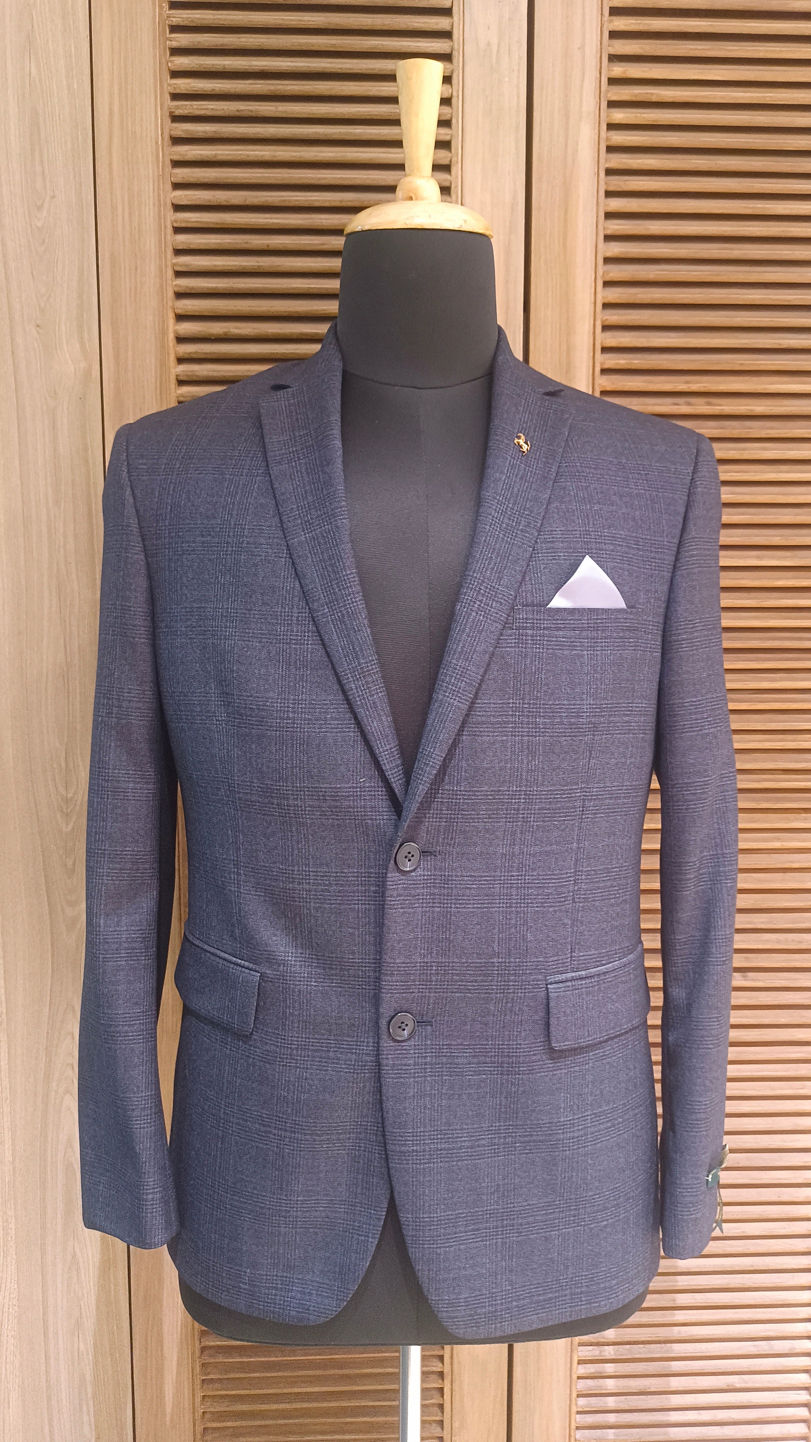 Dark Grey Terry Wool Check Blazer