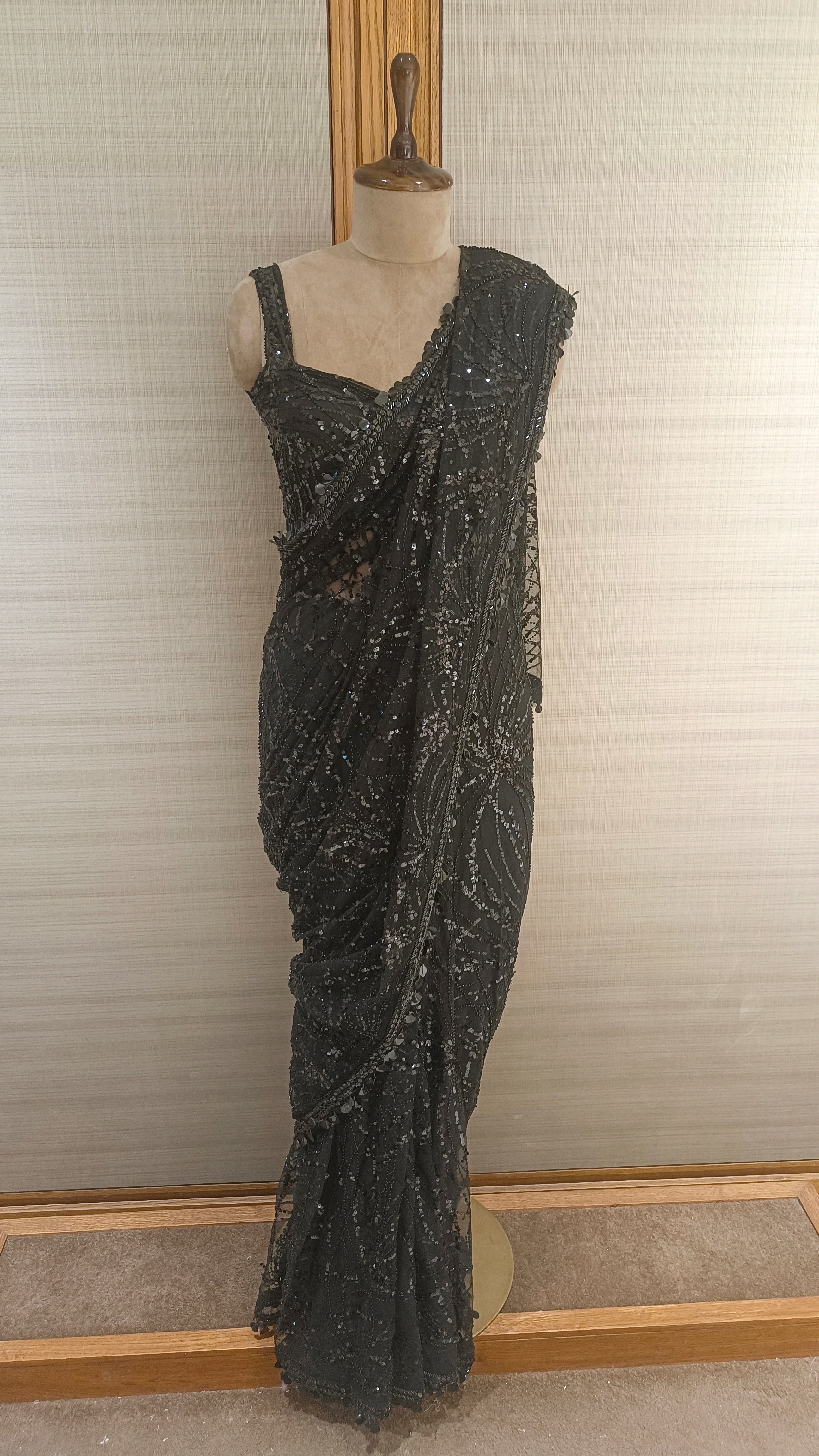 Black Net Saree with Cut Dana and Sequin Embroidery