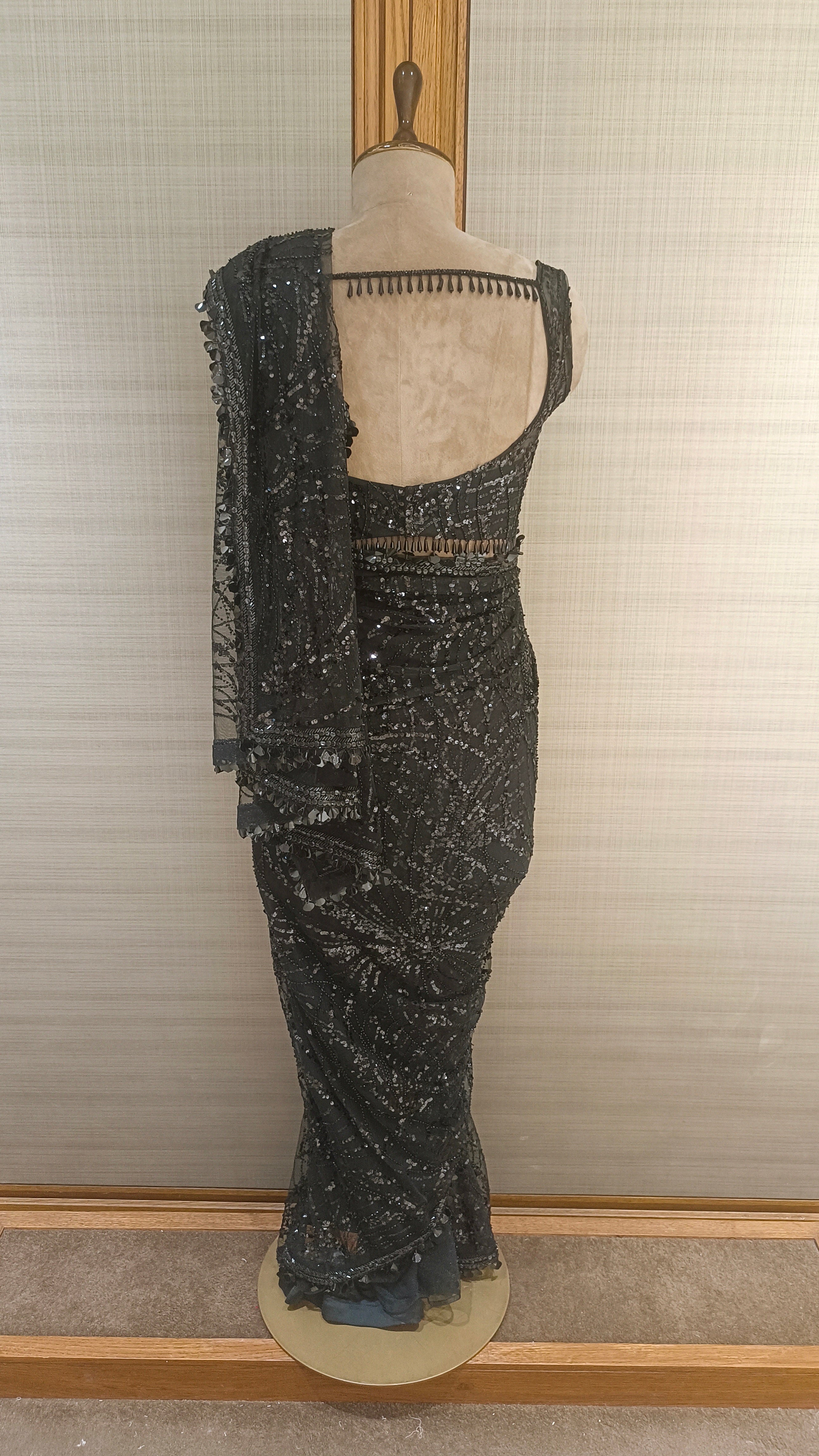 Black Net Saree with Cut Dana and Sequin Embroidery