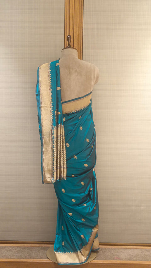 Banarasi Peacock Saree With Gold Border