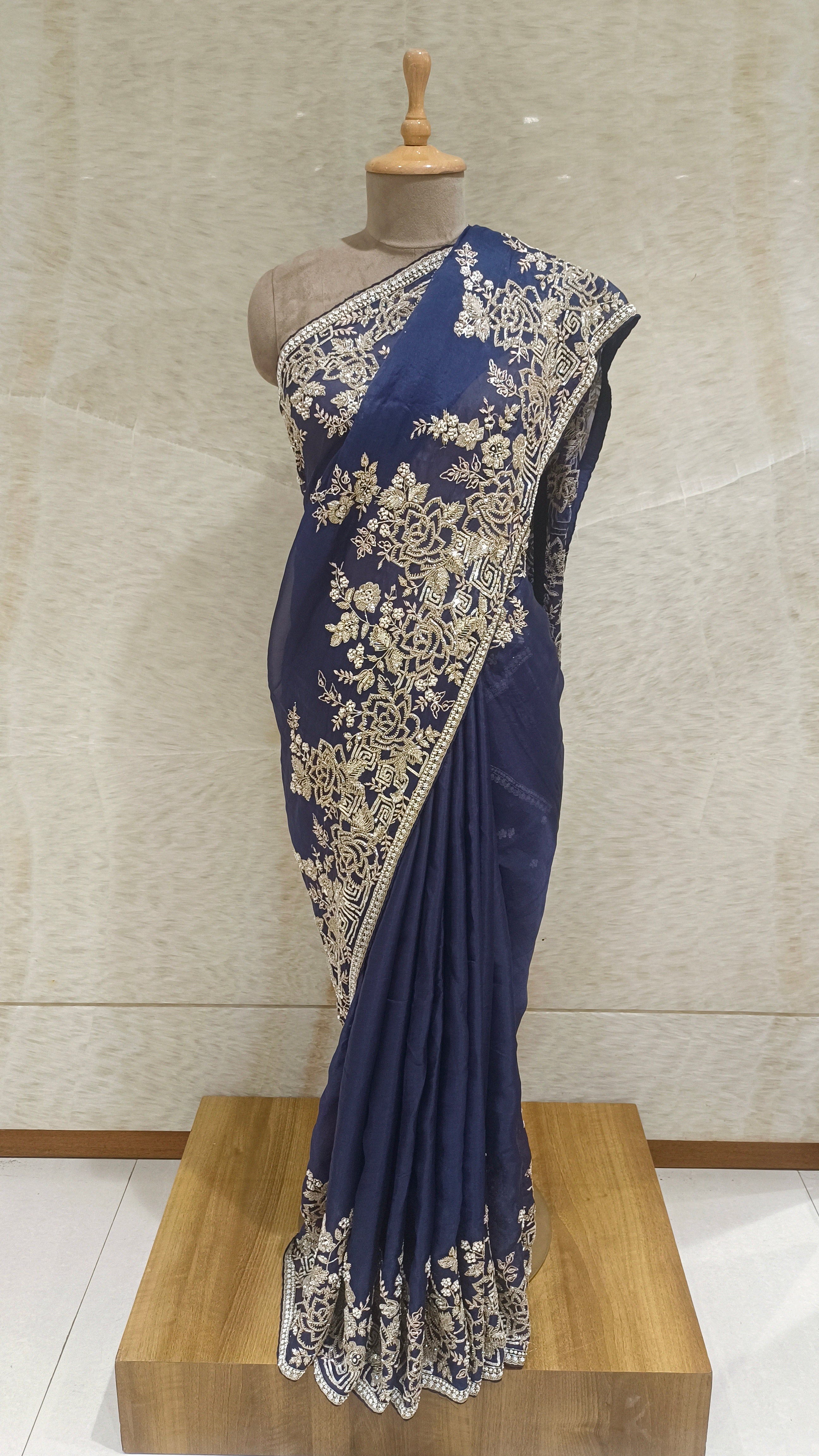 Royal Blue Organza Saree with Exquisite Embroidery