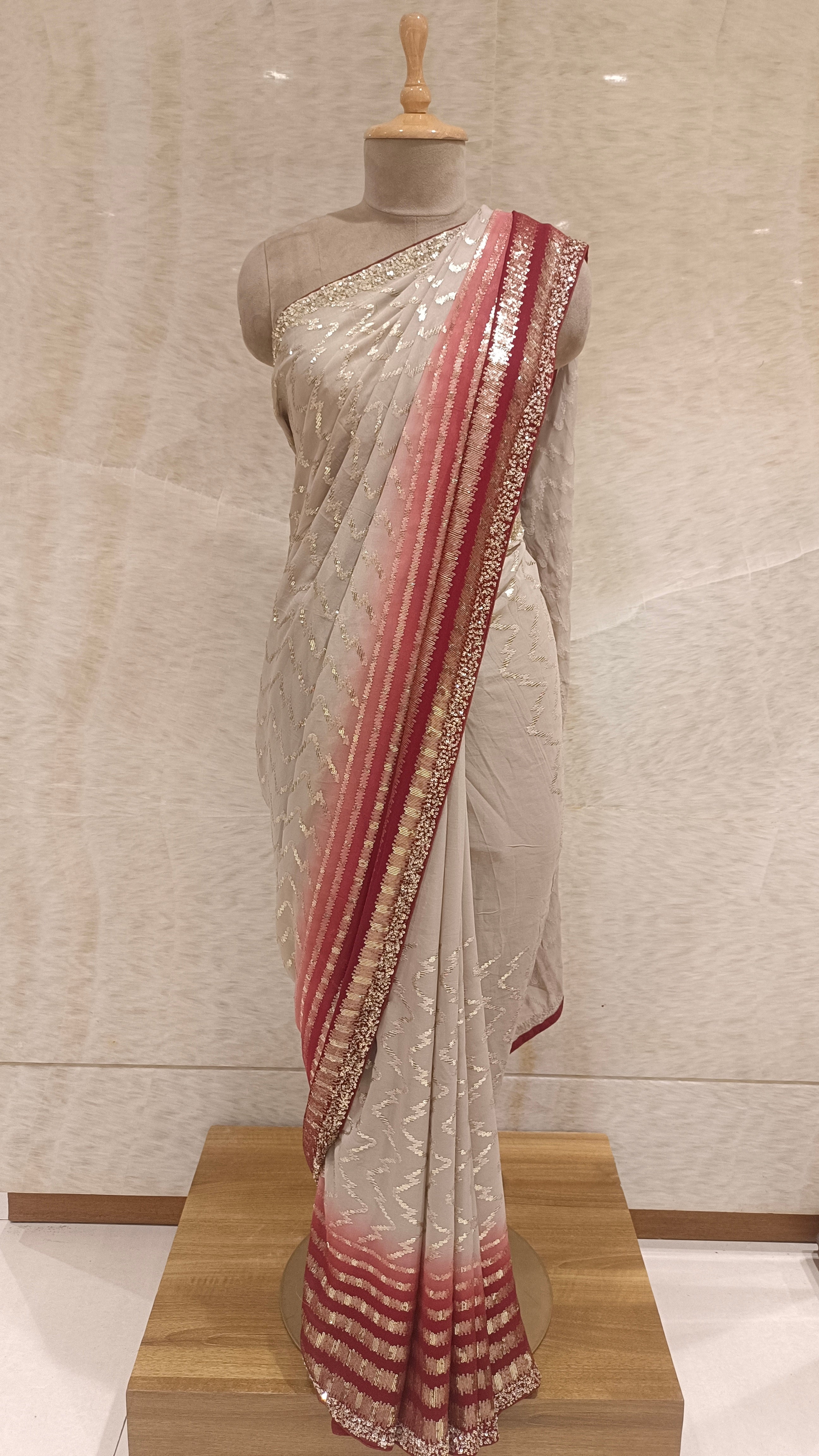 Sequined Two-Tone Saree in Rust & Mouse Colors