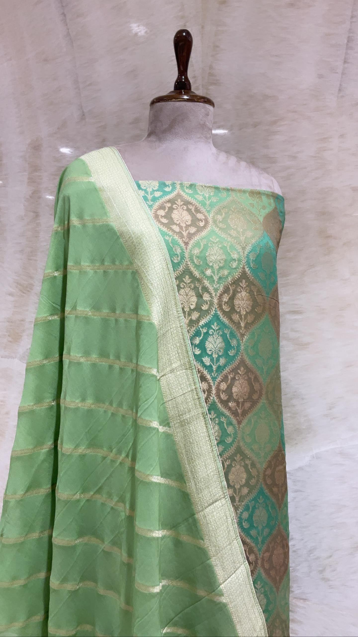 Handwoven Parrot Banarasi Silk Suit Piece
