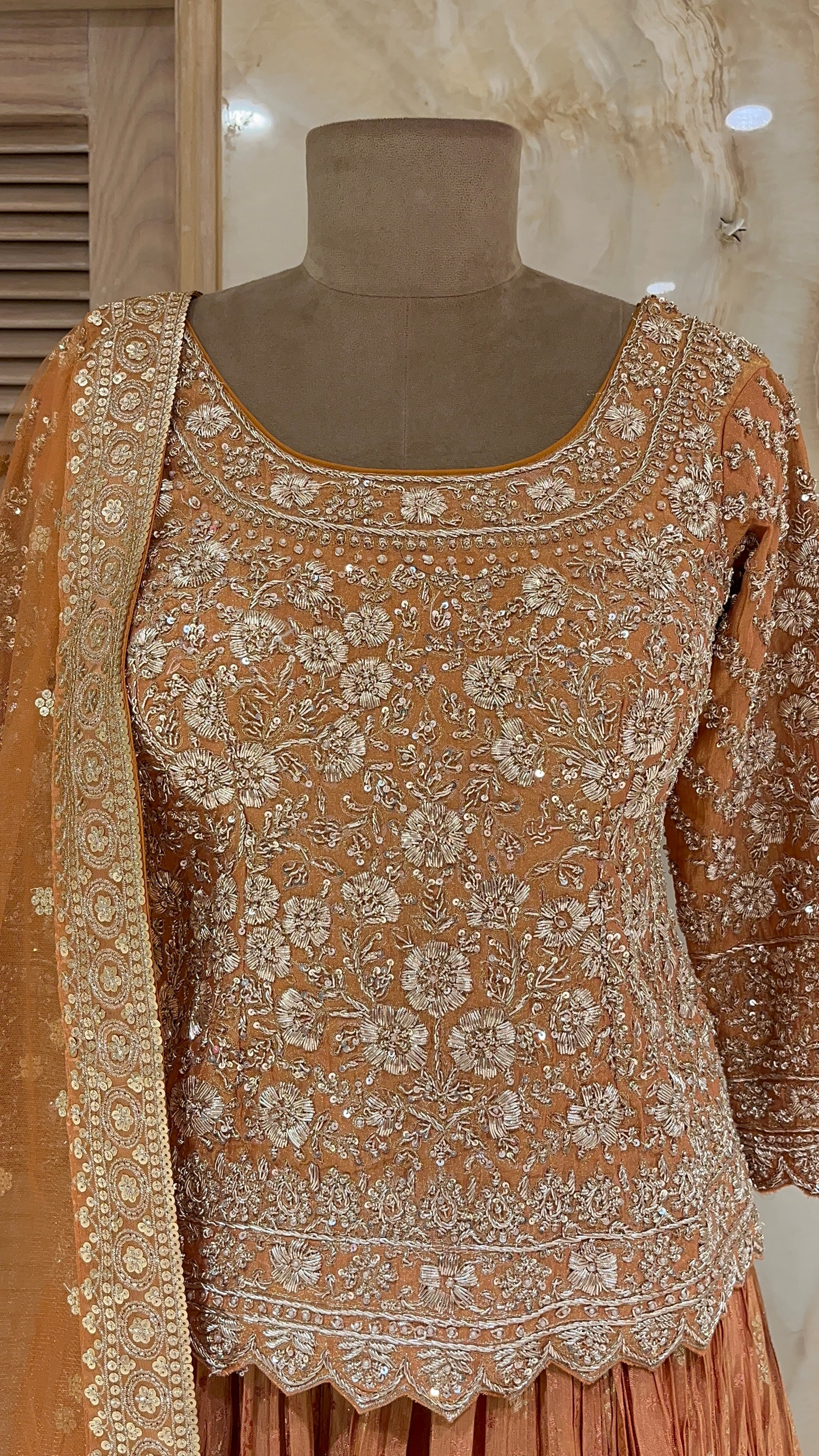 ELEGANT PEACH EMBROIDERED DESIGNER LEHENGA SET