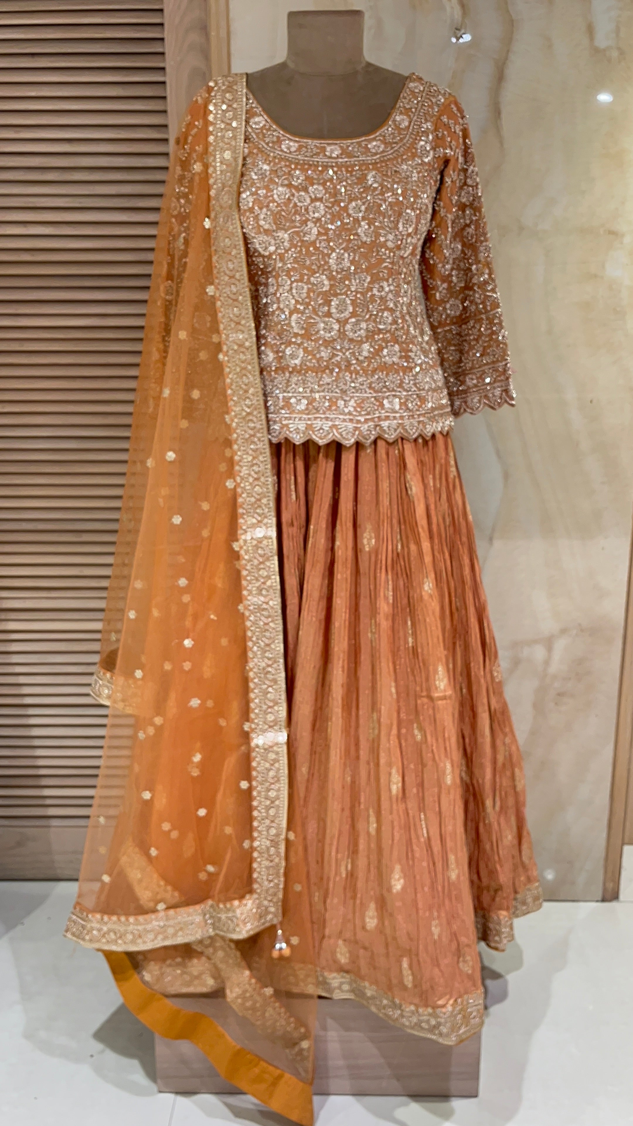 ELEGANT PEACH EMBROIDERED DESIGNER LEHENGA SET