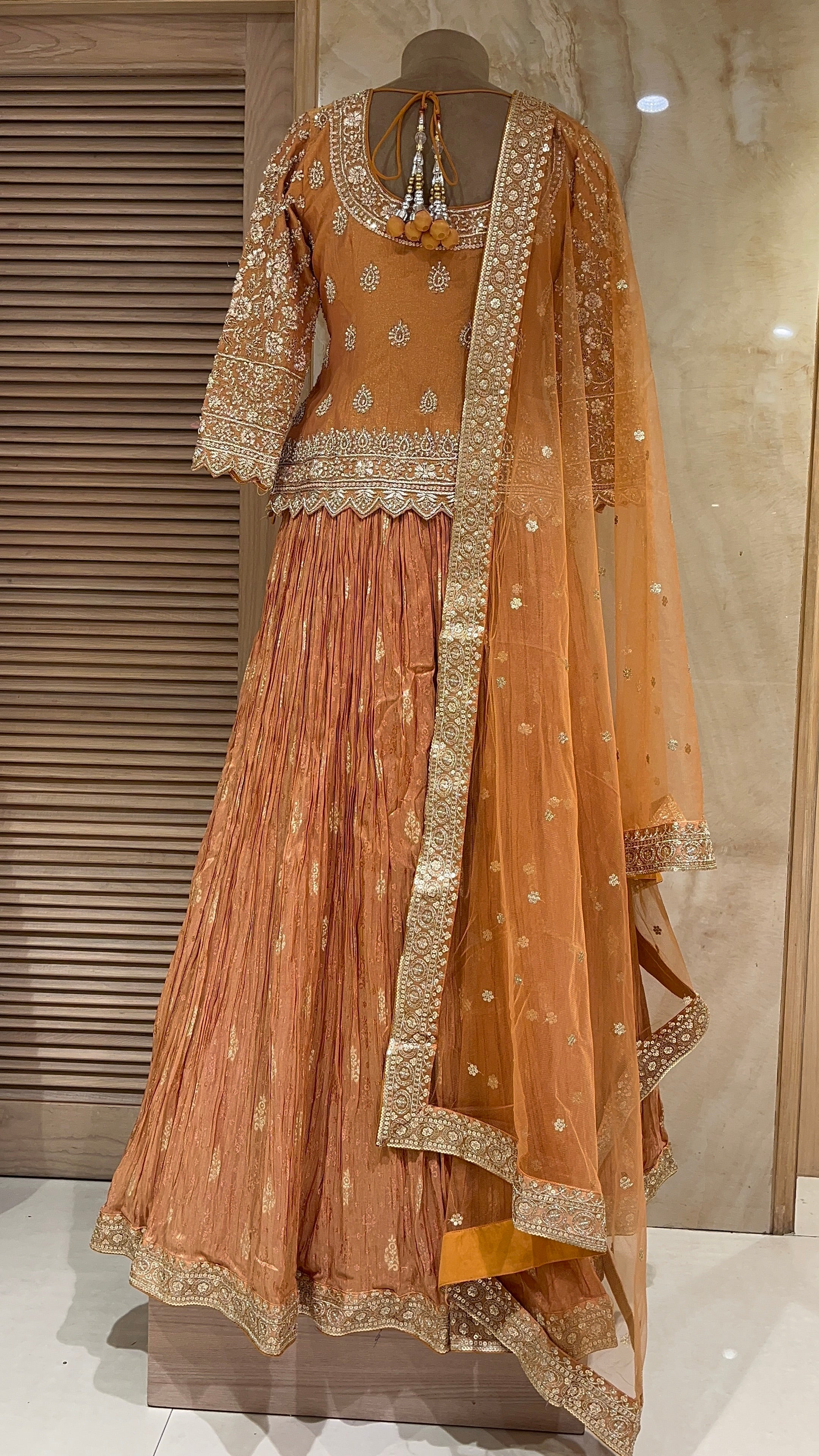 ELEGANT PEACH EMBROIDERED DESIGNER LEHENGA SET