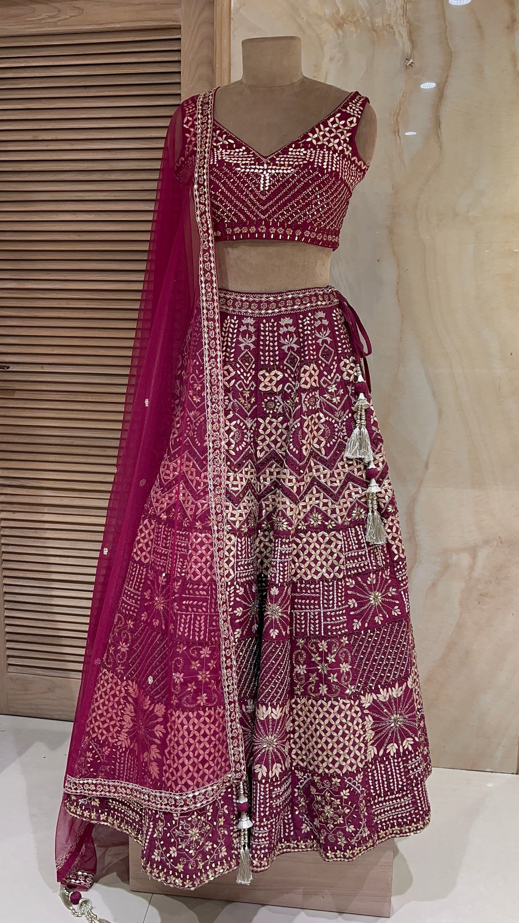ELEGANT WINE MAROON HEAVY EMBROIDERED DESIGNER LEHENGA CHOLI WITH DUPATTA