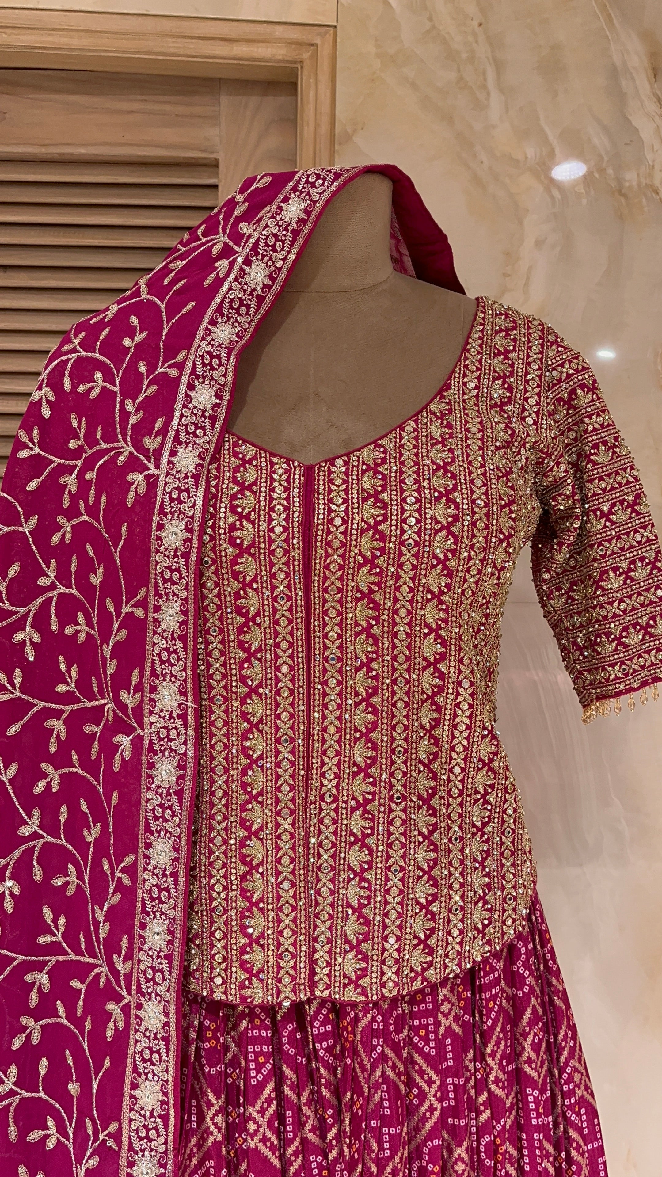 ELEGANT DEEP PINK EMBROIDERED DESIGNER LEHENGA SET