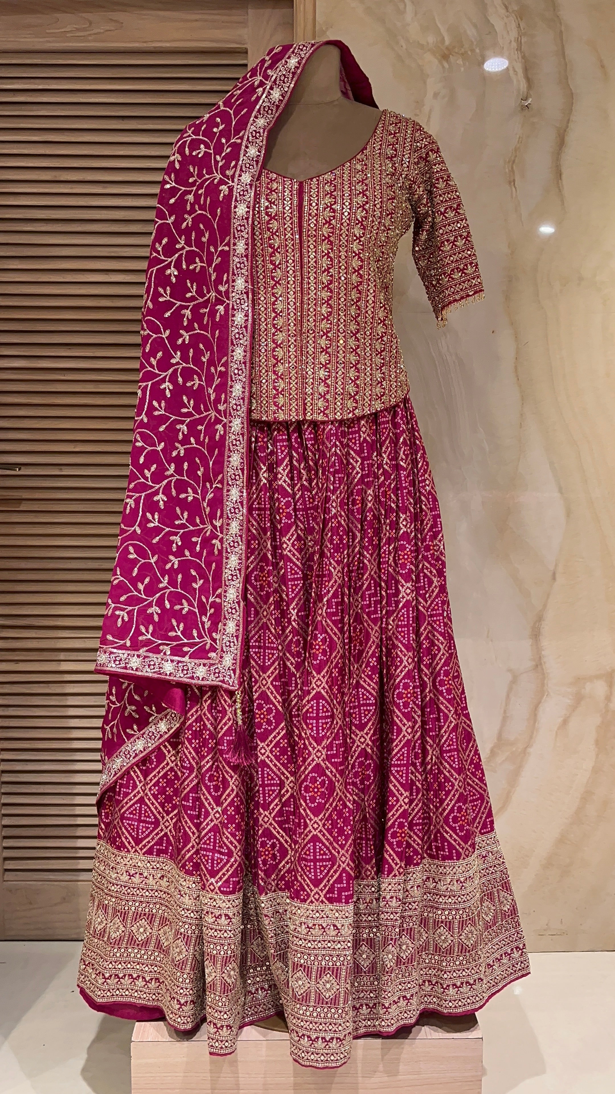 ELEGANT DEEP PINK EMBROIDERED DESIGNER LEHENGA SET