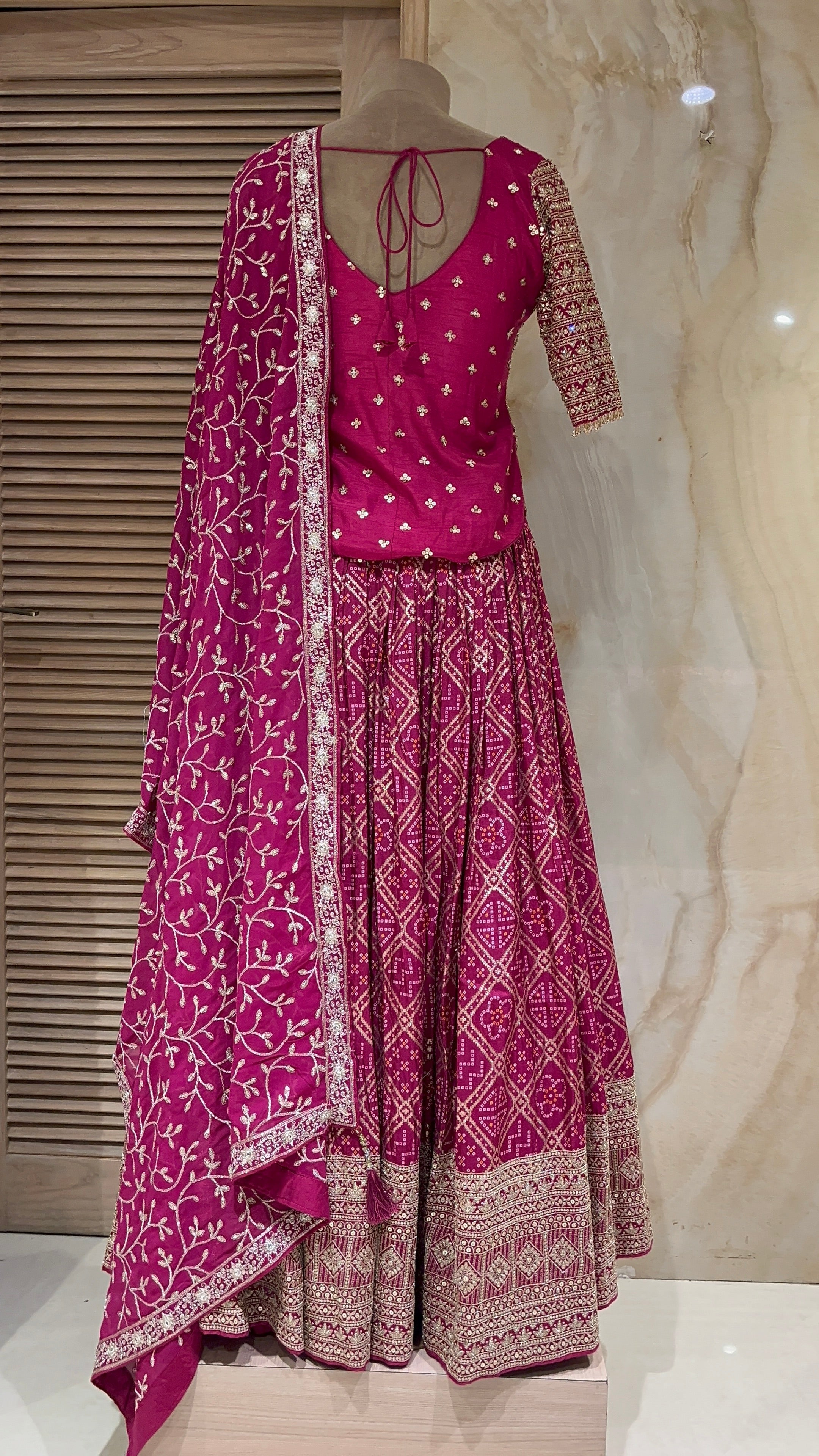 ELEGANT DEEP PINK EMBROIDERED DESIGNER LEHENGA SET