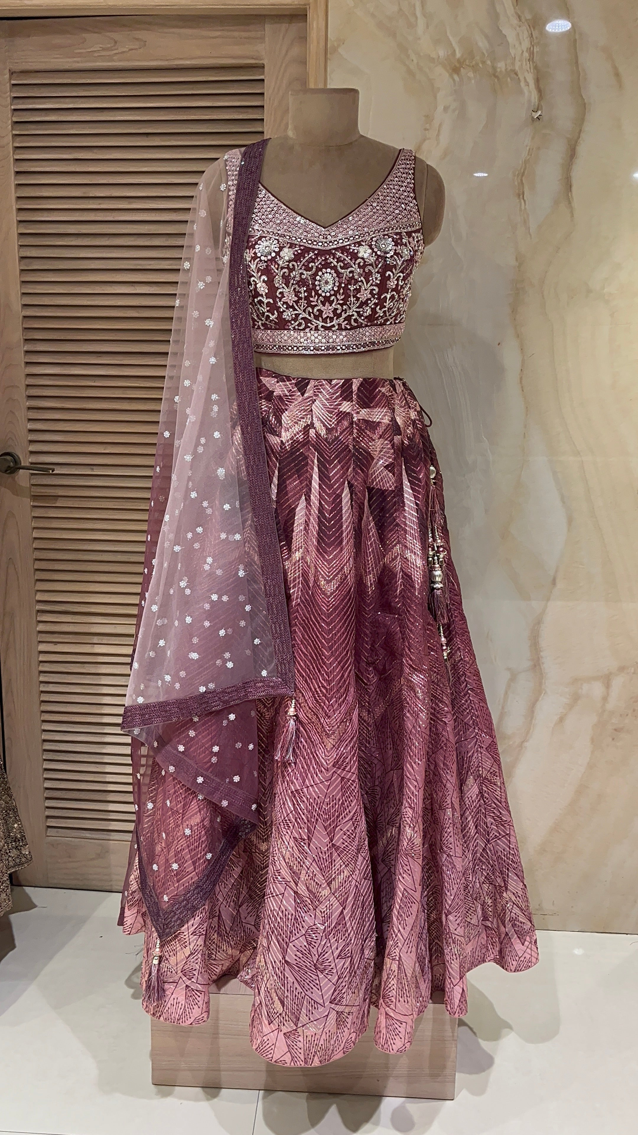 ELEGANT MAUVE EMBROIDERED DESIGNER LEHENGA SET