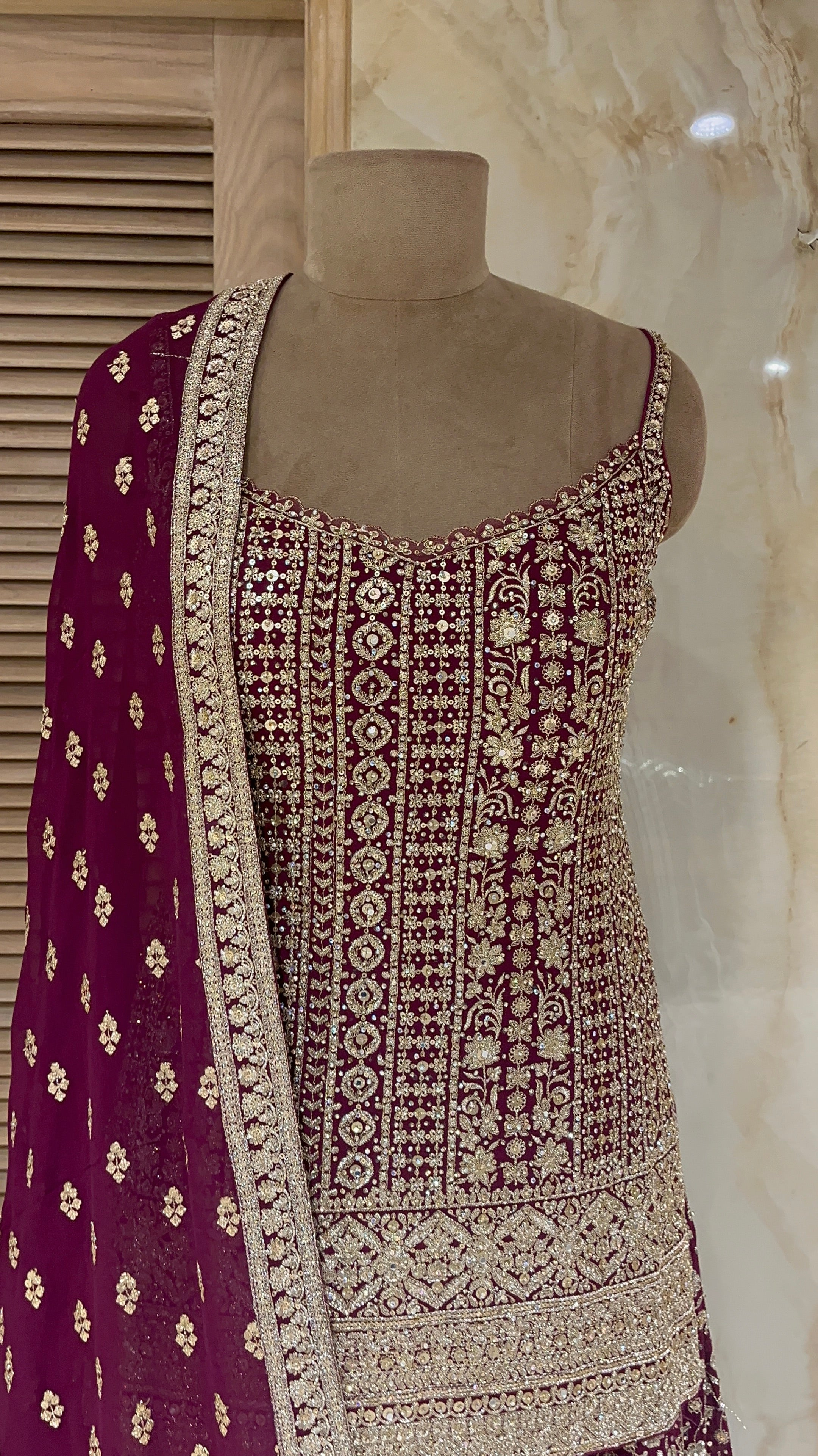 ELEGANT WINE PURPLE HEAVY EMBROIDERED DESIGNER LEHENGA SET