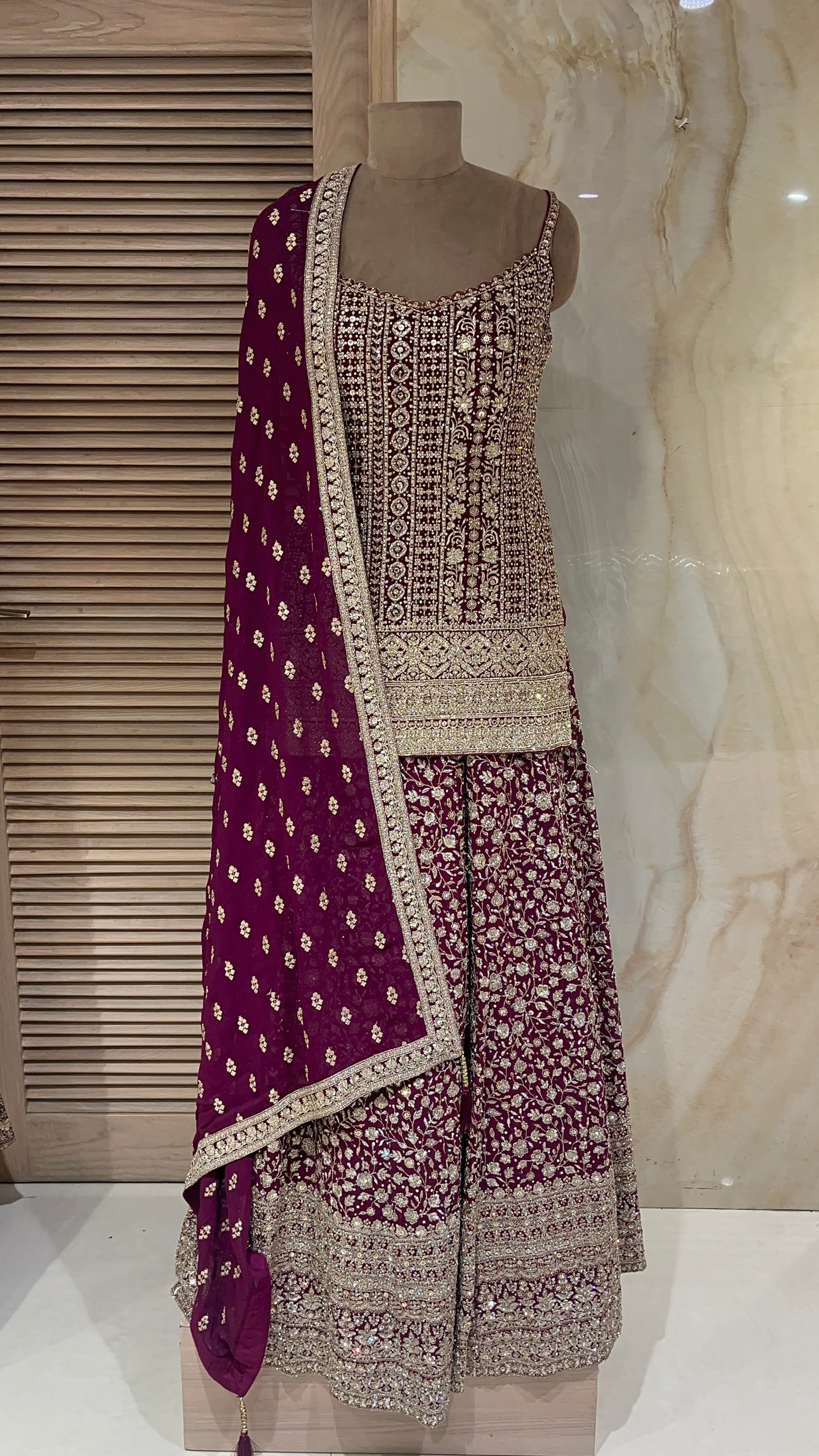 ELEGANT WINE PURPLE HEAVY EMBROIDERED DESIGNER LEHENGA SET
