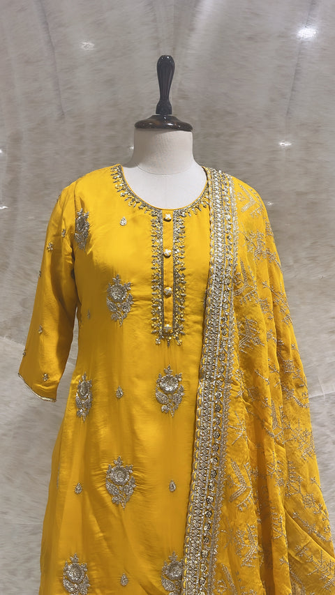 Yellow Sequins Embroidered Sharara Set For Women