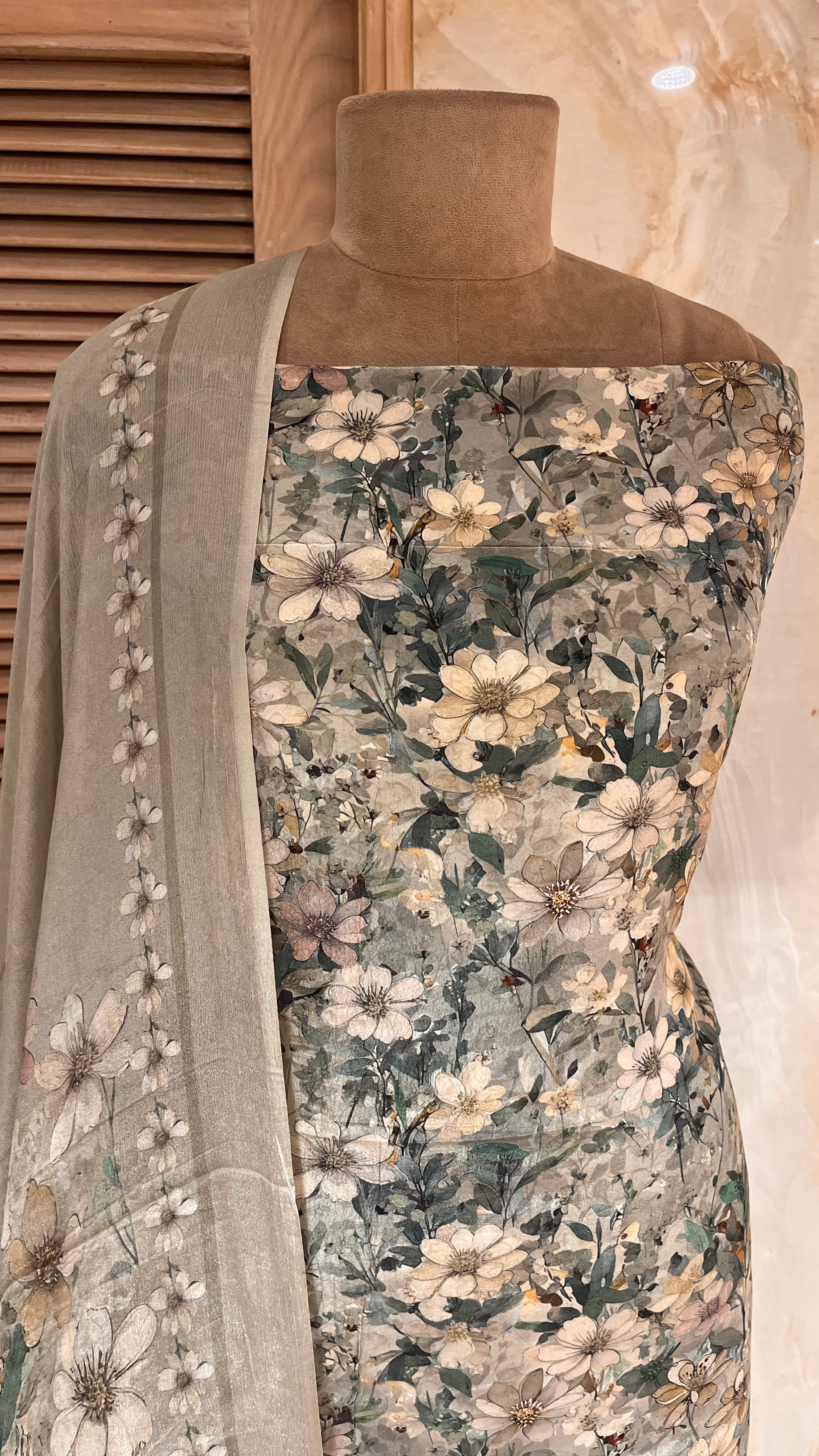 STYLISH FLORAL DESIGNER UNSTITCHED SUIT SET