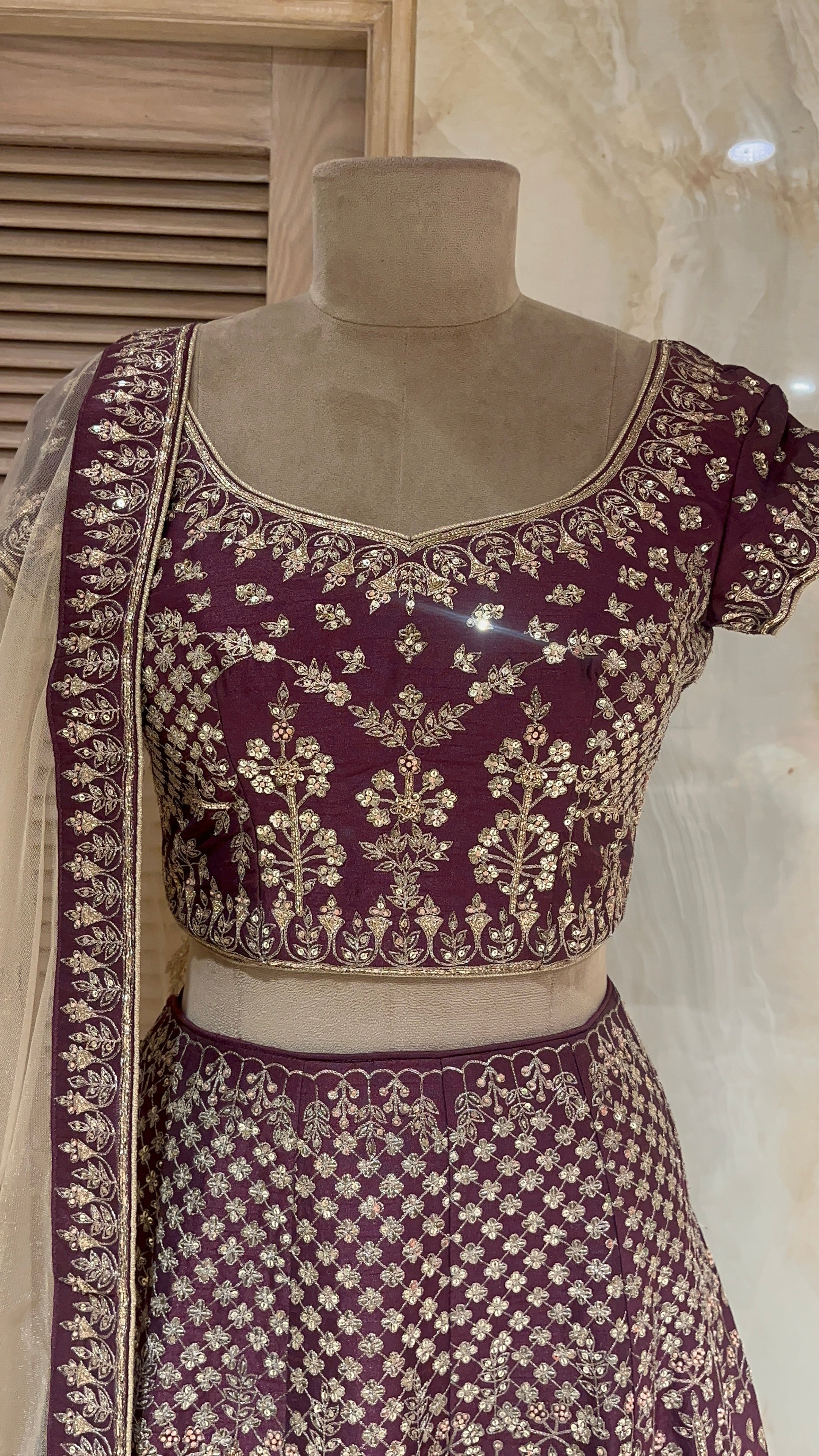 ROYAL MAROON EMBROIDERED DESIGNER LEHENGA SET