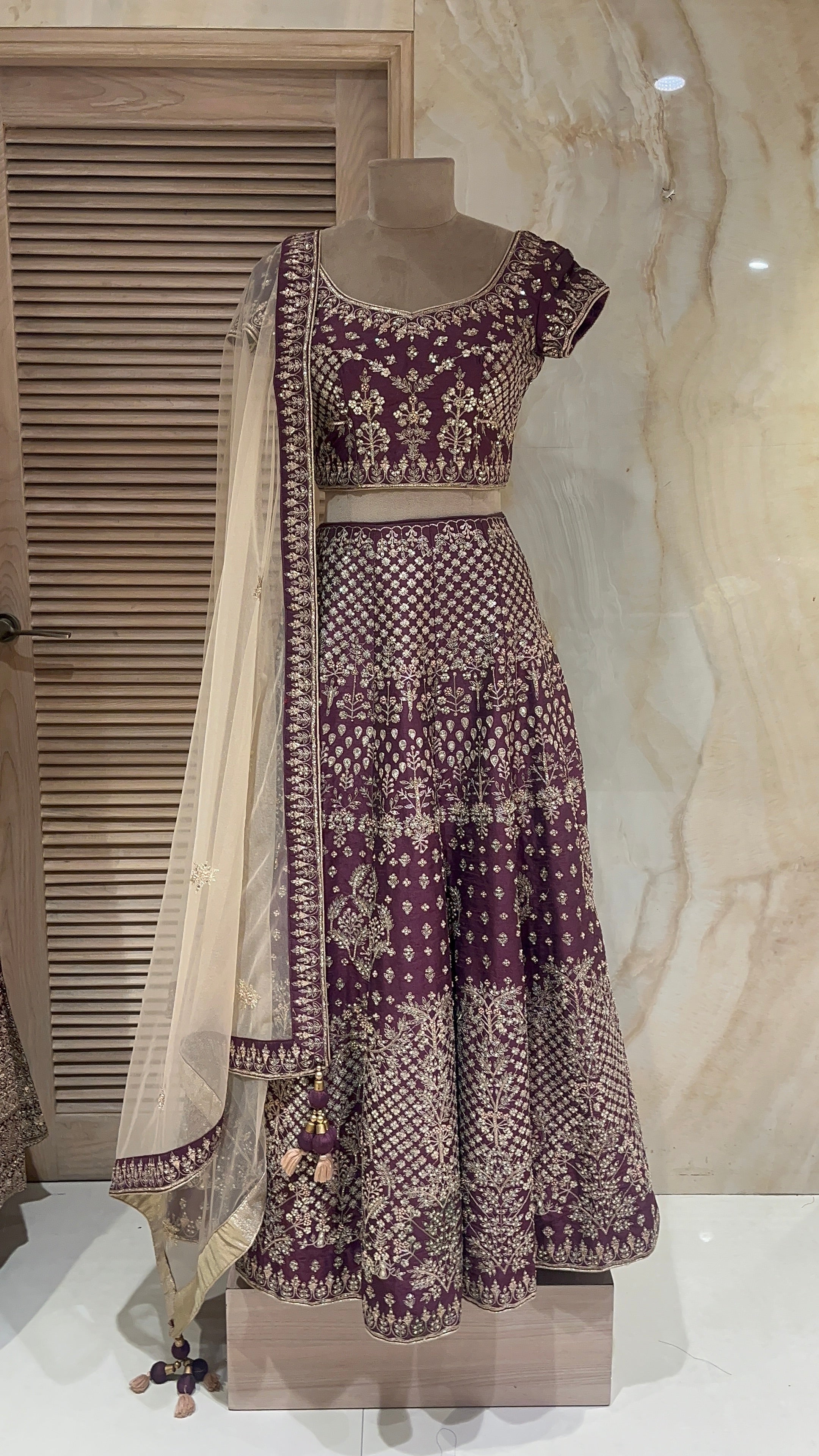 ROYAL MAROON EMBROIDERED DESIGNER LEHENGA SET