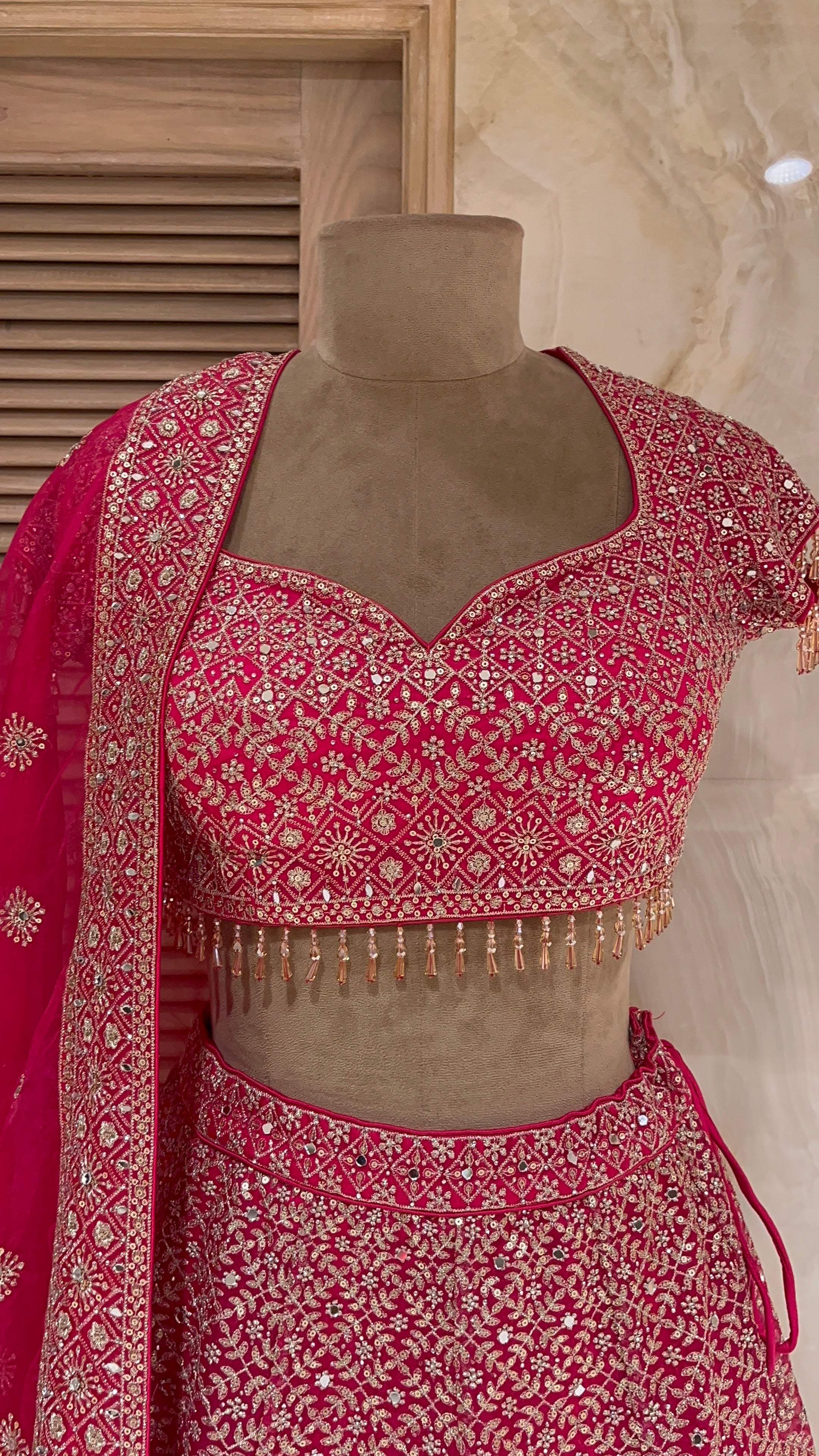 STUNNING PINK HEAVY EMBROIDERED DESIGNER LEHENGA SET