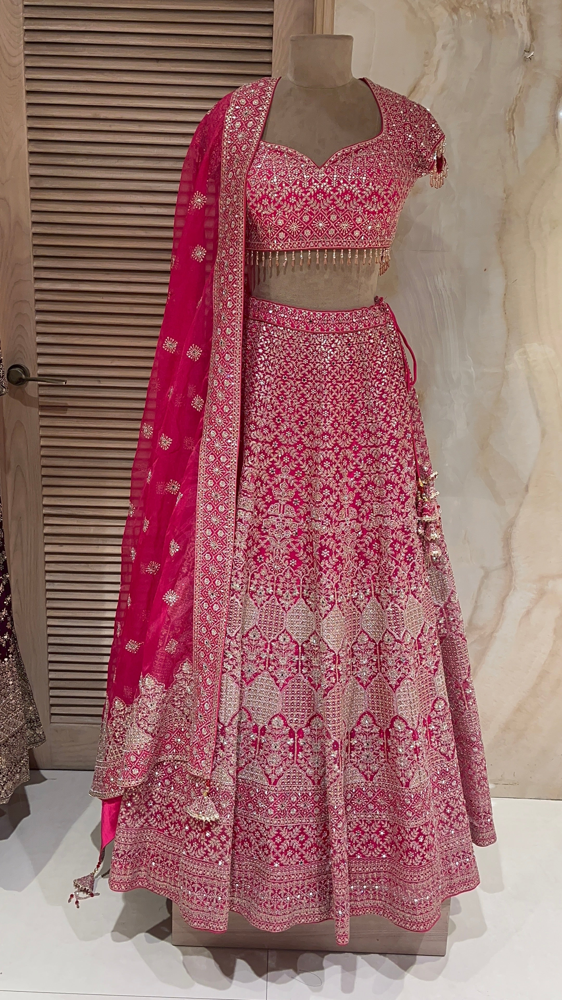 STUNNING PINK HEAVY EMBROIDERED DESIGNER LEHENGA SET