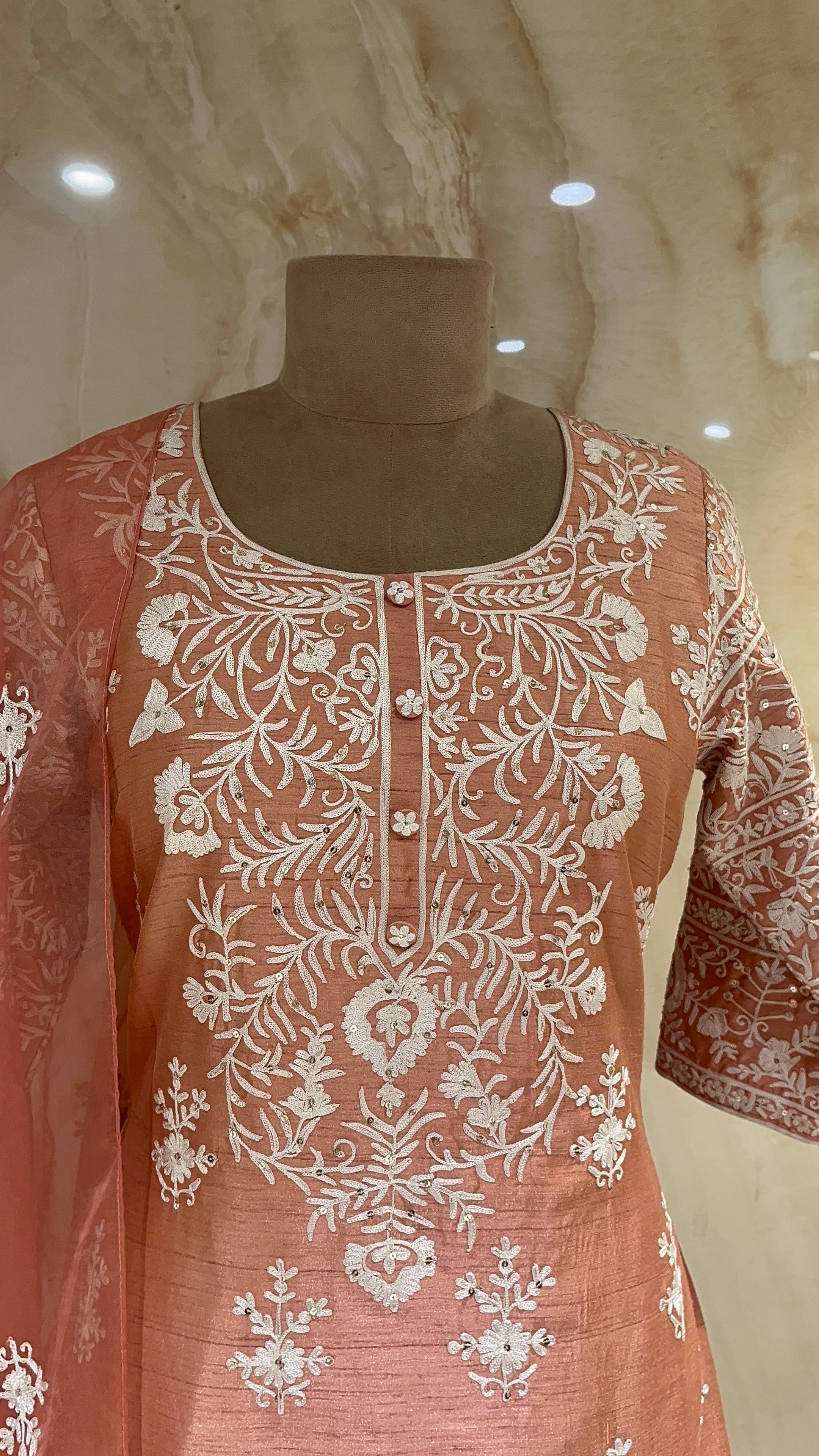 ELEGANT PEACH EMBROIDERED READYMADE SUIT SET