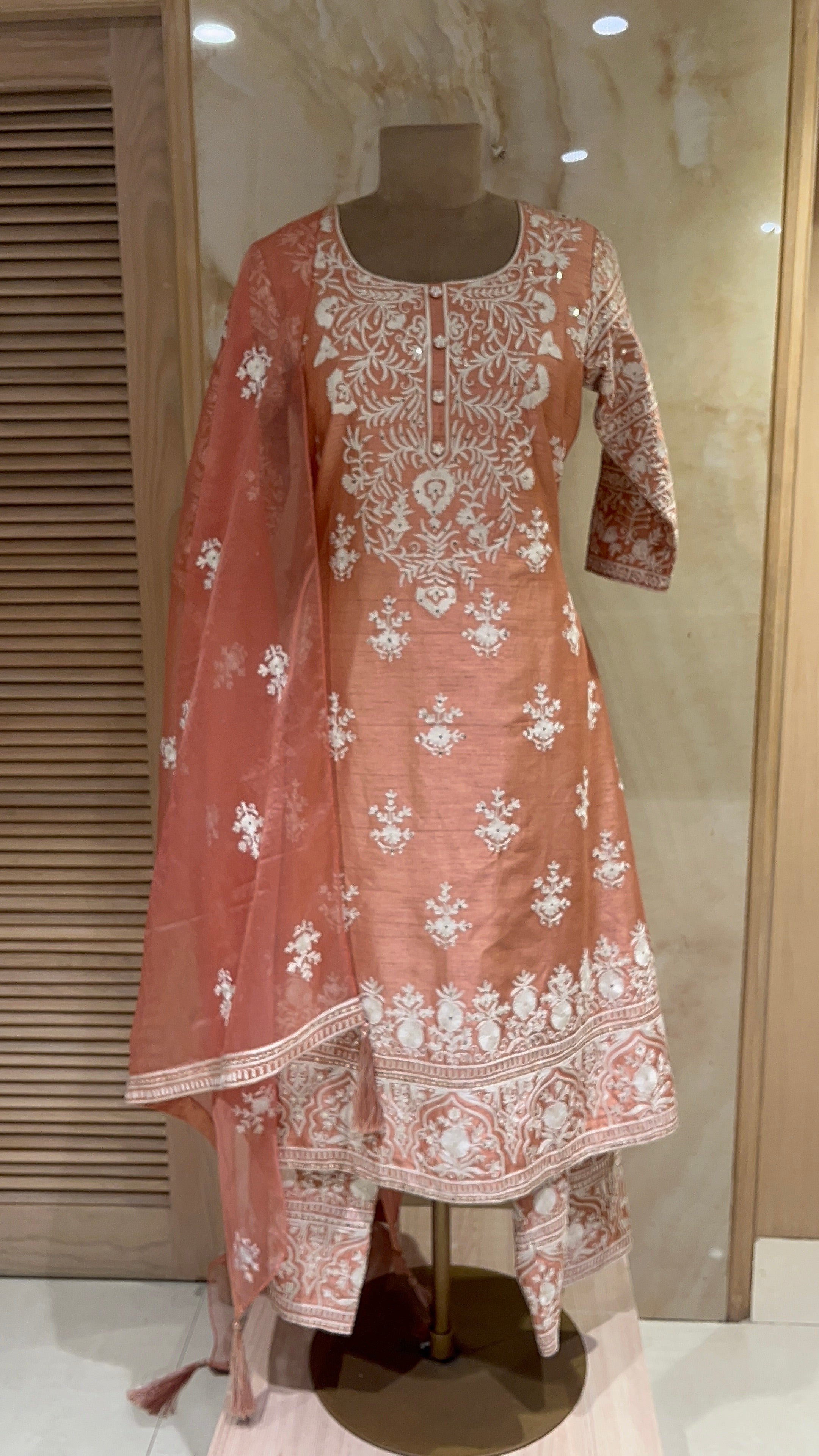 ELEGANT PEACH EMBROIDERED READYMADE SUIT SET