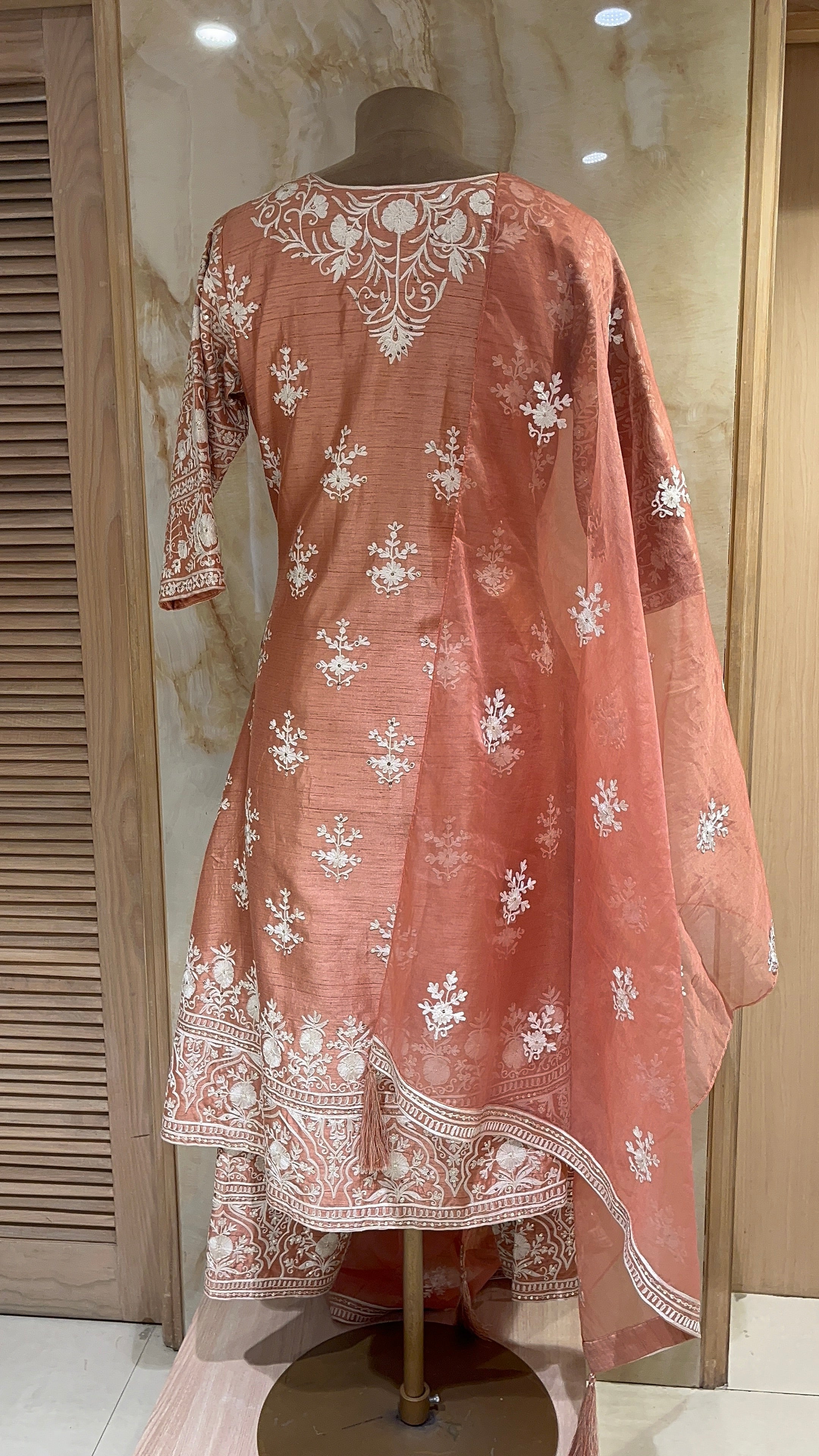 ELEGANT PEACH EMBROIDERED READYMADE SUIT SET