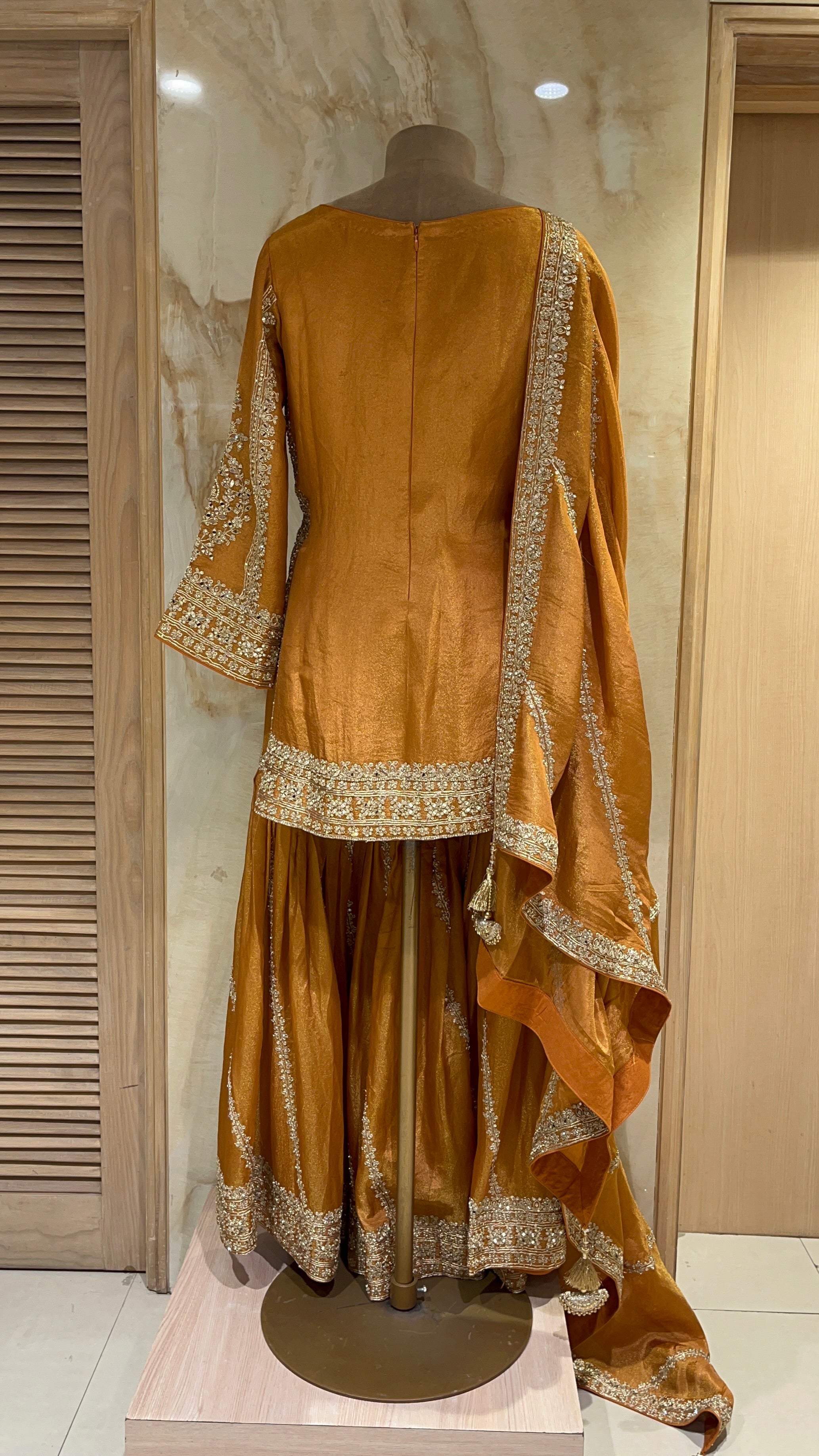 LUXURY MUSTARD EMBROIDERED READYMADE SHARARA SUIT SET