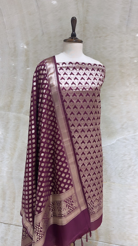 Handwoven Maroon Banarasi Silk Suit Piece
