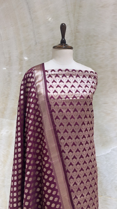 Handwoven Maroon Banarasi Silk Suit Piece
