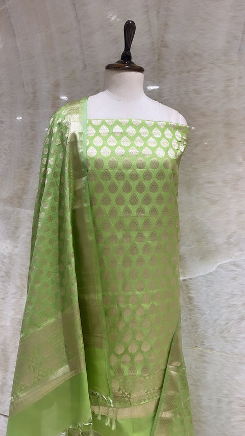 Handwoven Parrot Banarasi Silk Suit Piece