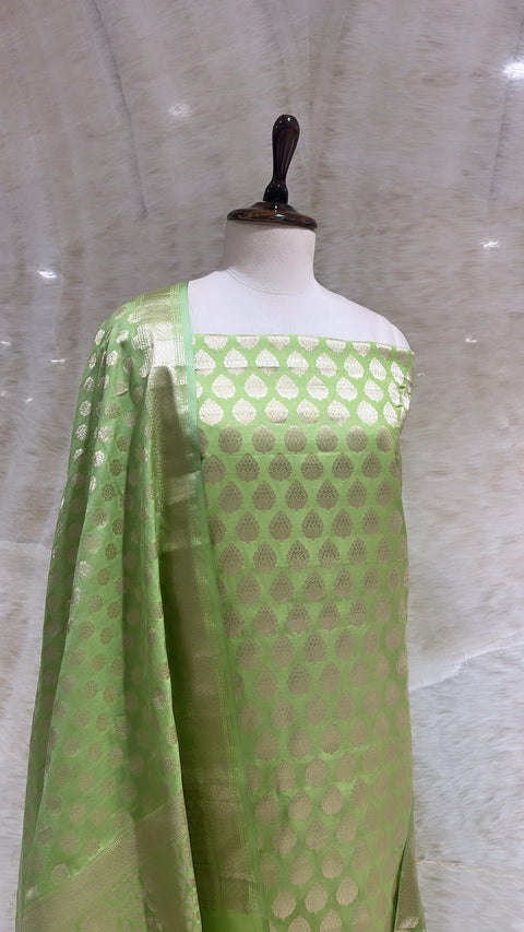 Handwoven Parrot Banarasi Silk Suit Piece