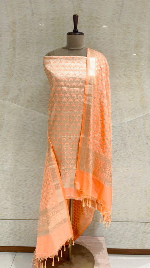 Handwoven Peach Banarasi Silk Suit Piece