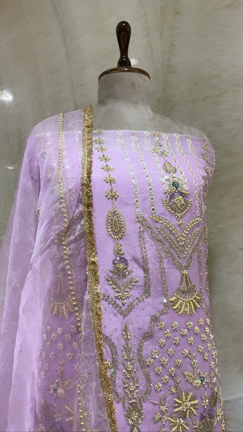 Lavender Sequins & Pearls Embroidered Unstitched Suit Set For Women