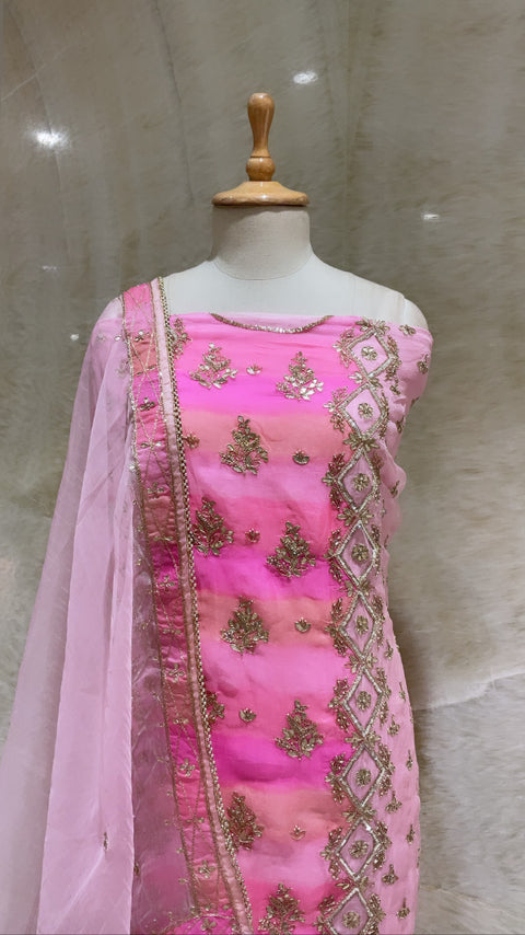 Pink Sequins & Pearls Embroidered Unstitched Suit Set For Women