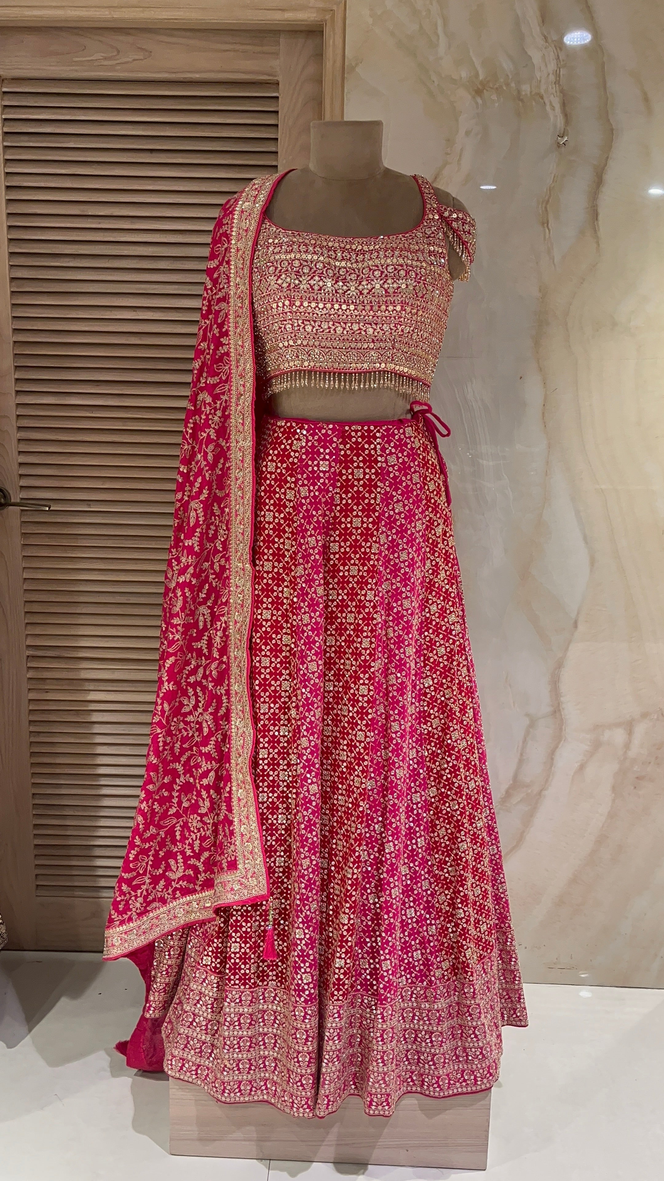 RANI PINK HEAVY EMBROIDERED LEHENGA SET