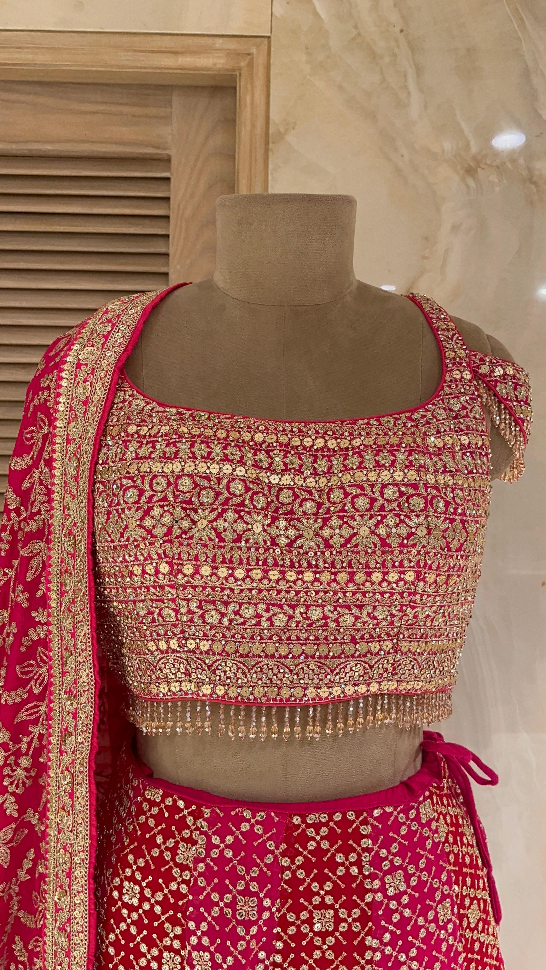 RANI PINK HEAVY EMBROIDERED LEHENGA SET