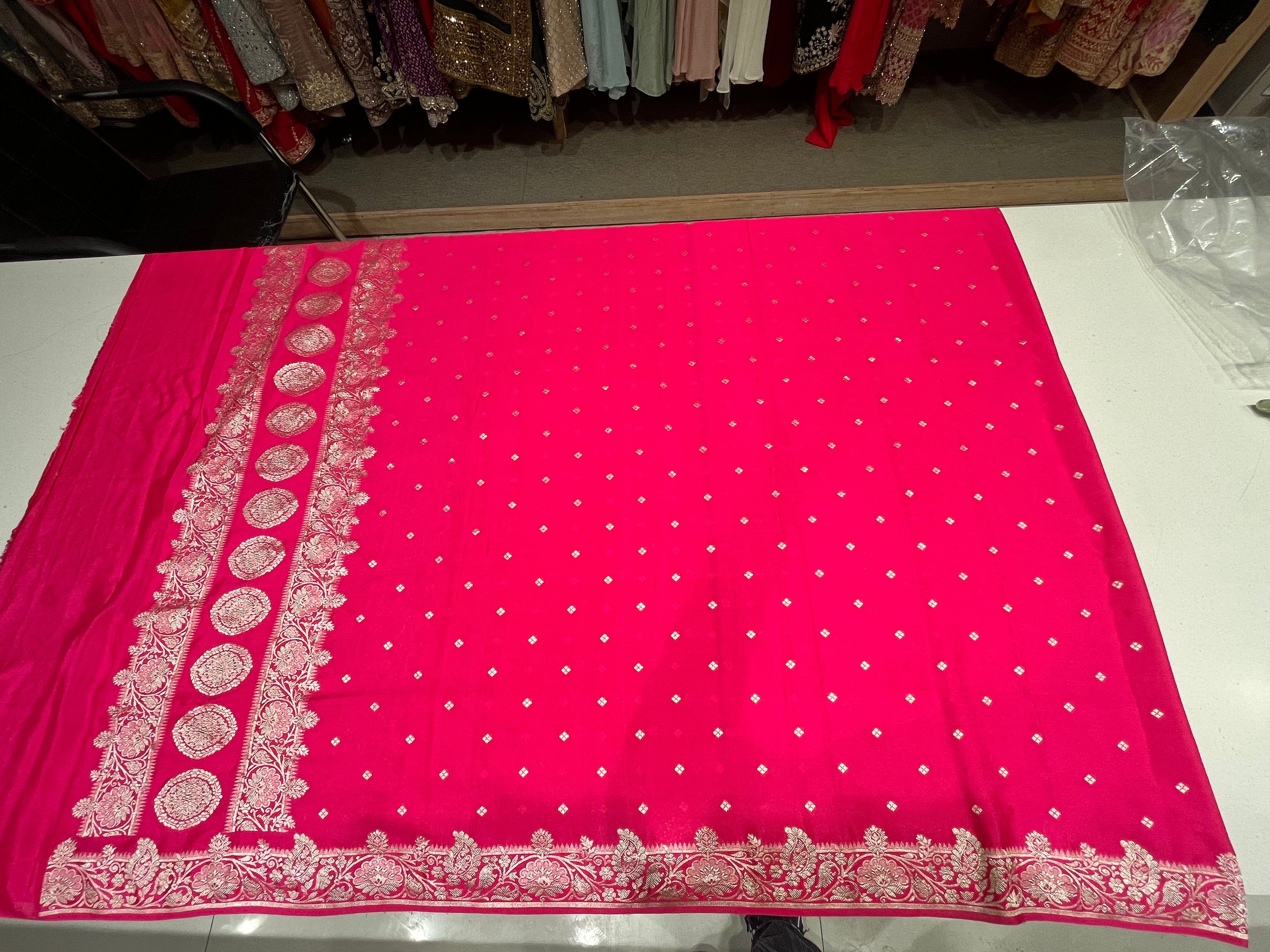 ELEGANT PINK BANARASI UNSTITCHED SUIT SET