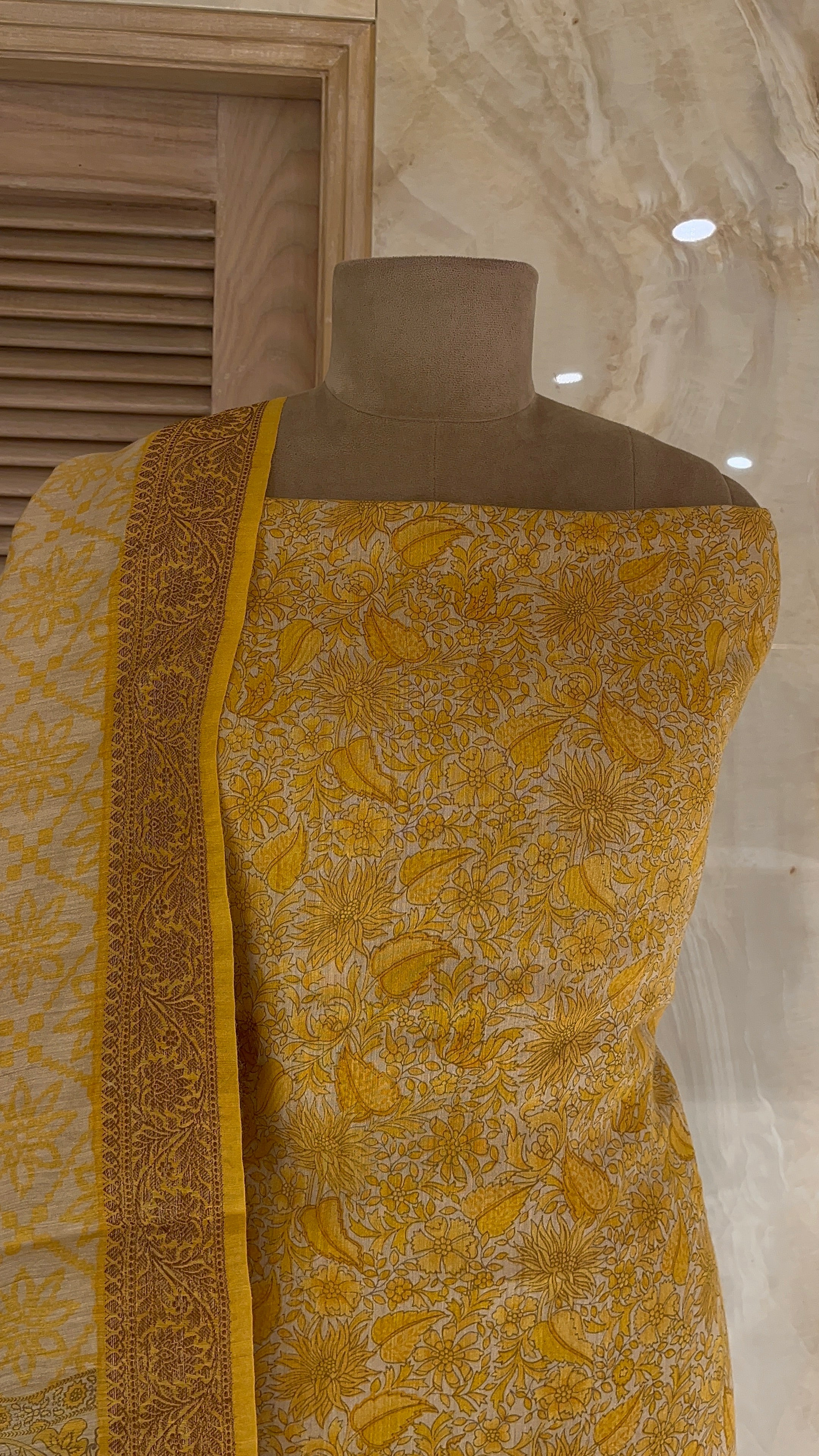 ELEGANT YELLOW FLORAL UNSTITCHED SUIT SET