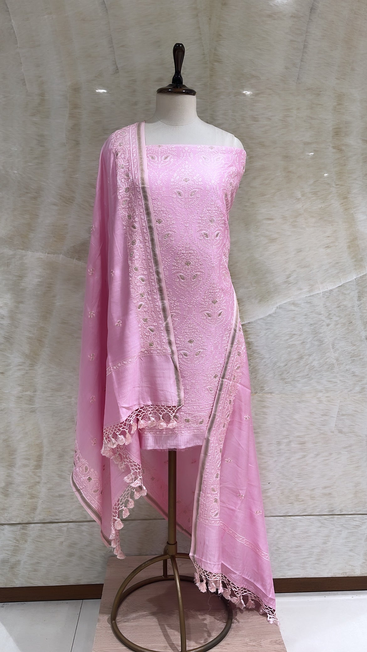 Handwoven Baby Pink Cotton Suit Piece