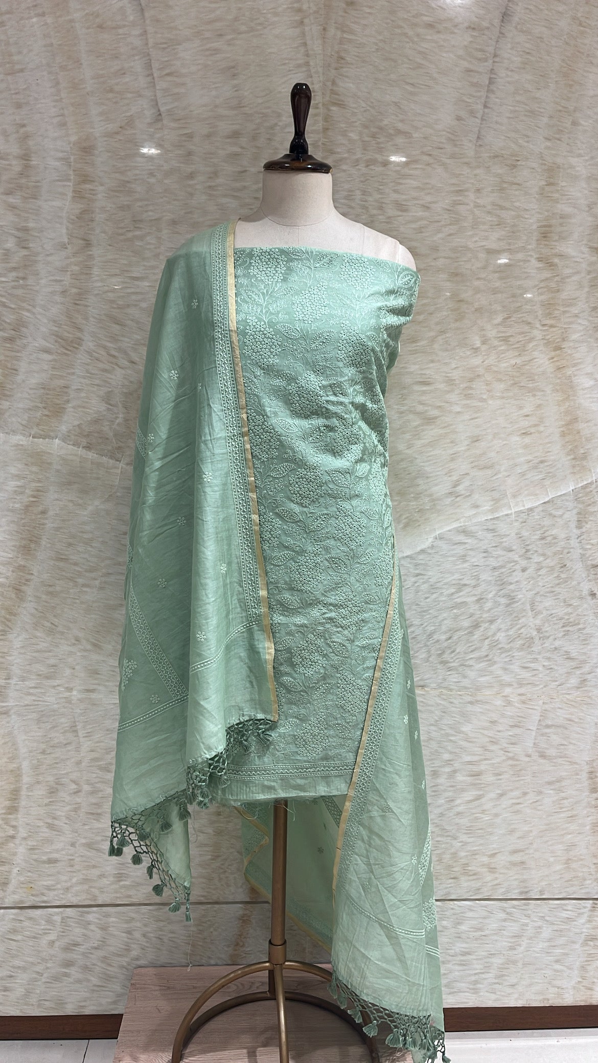 Handwoven Pista Green Cotton Suit Piece