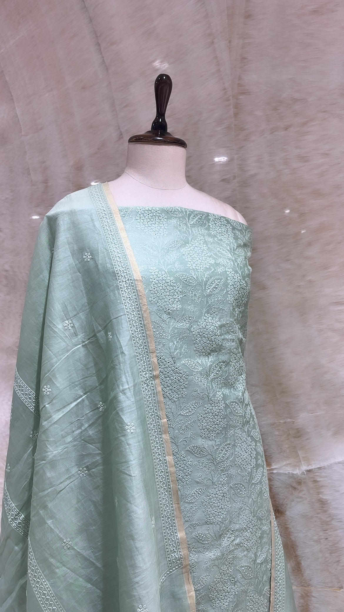 Handwoven Pista Green Cotton Suit Piece