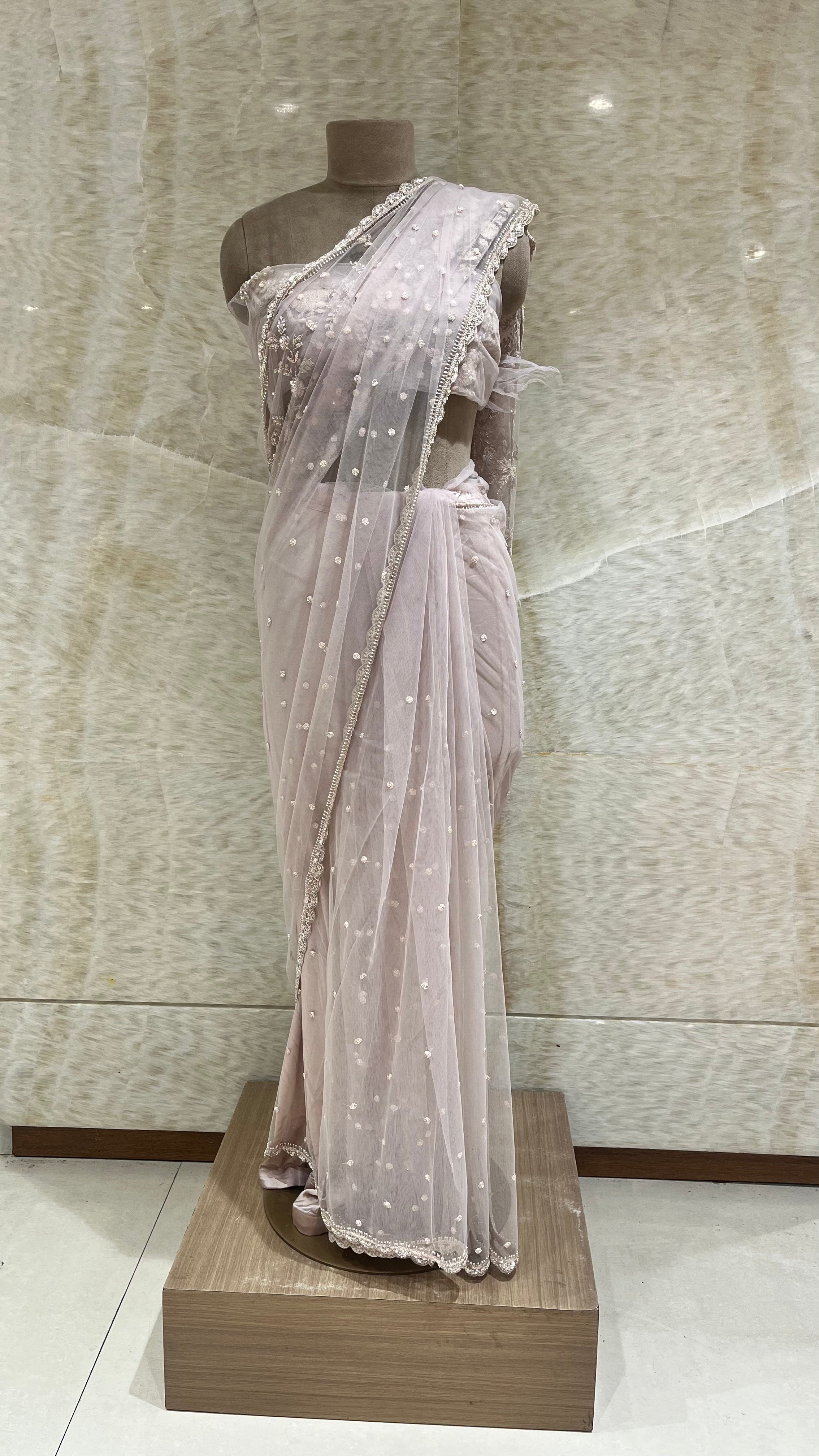 ELEGANT DESIGNER NET SAREE WITH EMBROIDERED WORK