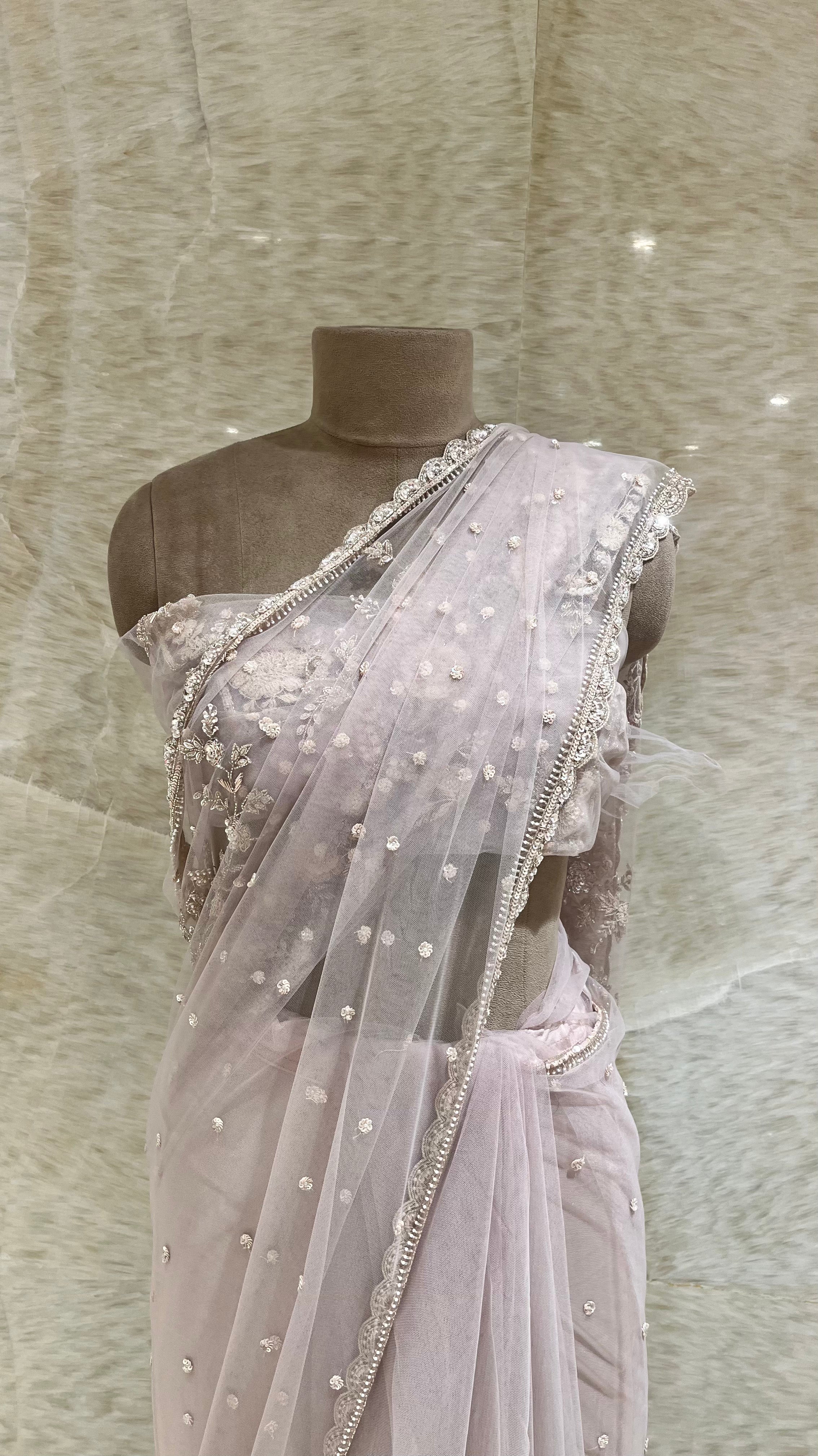 ELEGANT DESIGNER NET SAREE WITH EMBROIDERED WORK
