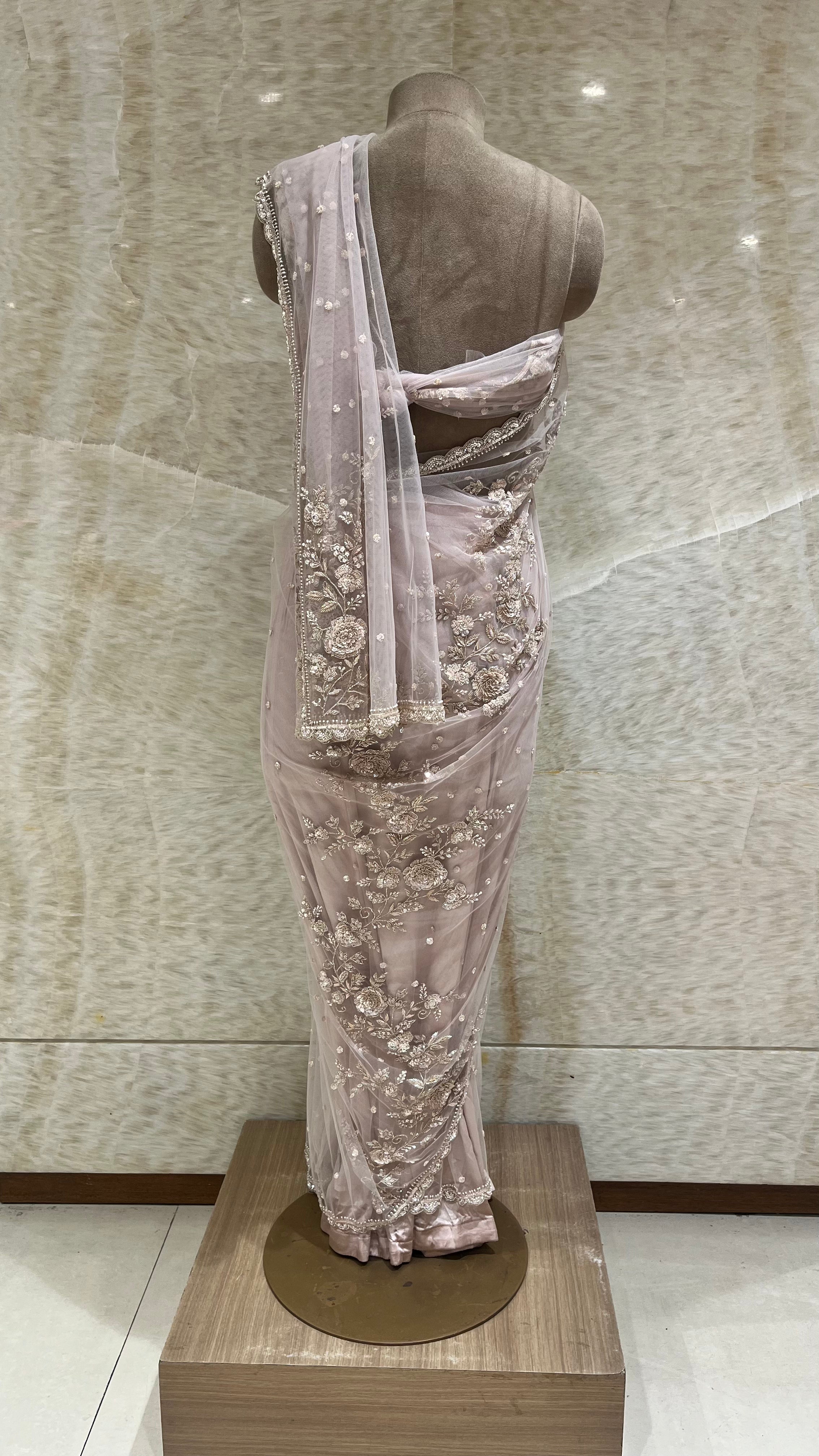ELEGANT DESIGNER NET SAREE WITH EMBROIDERED WORK