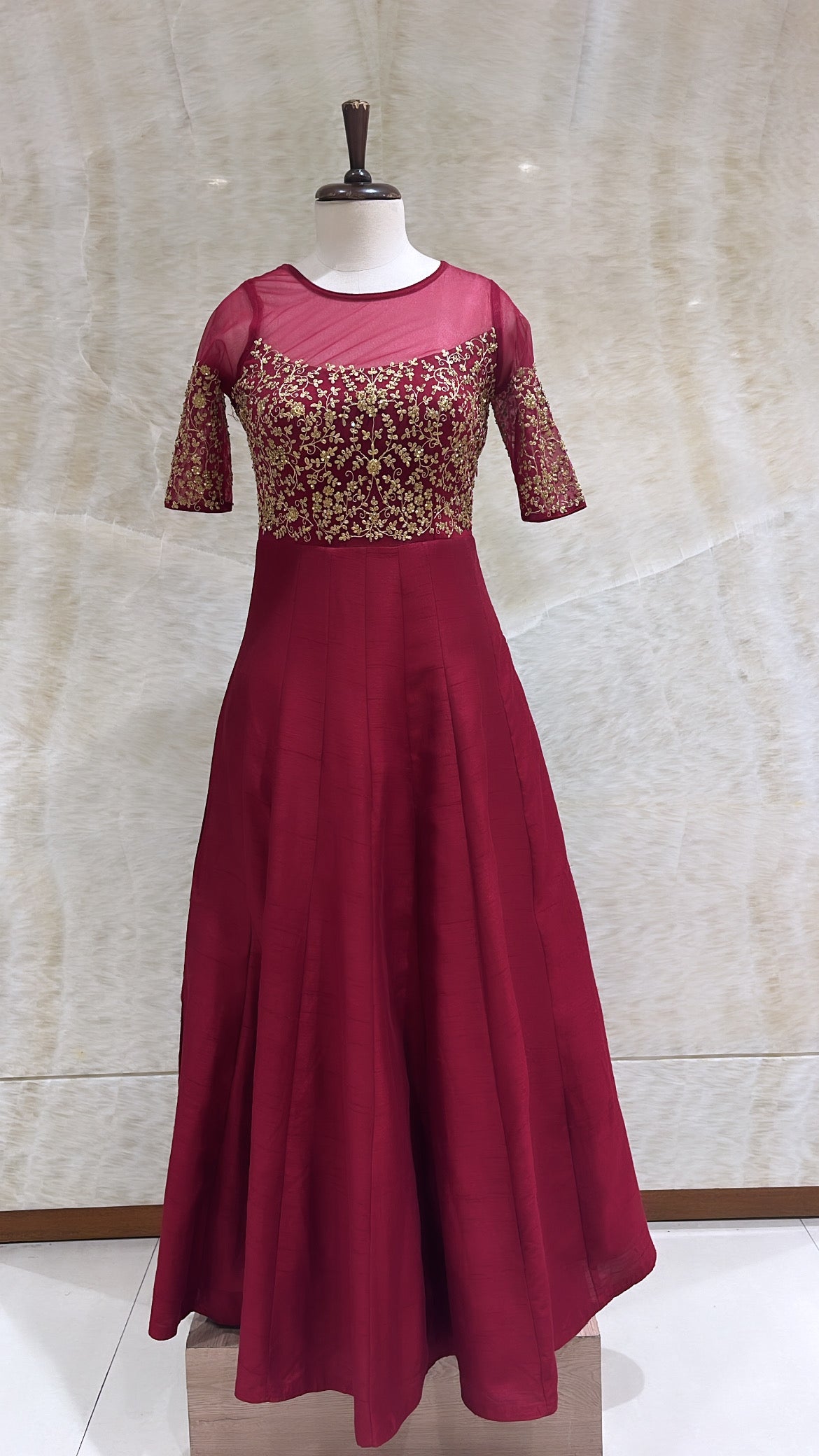 Maroon Sequins & Tilla Embroidered Gown