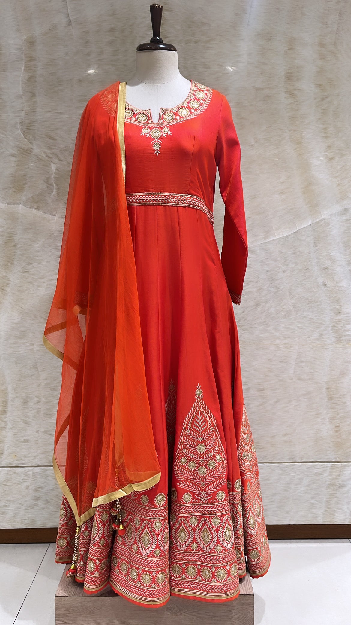Orange Tilla Embroidered Anarkali Suit For Women