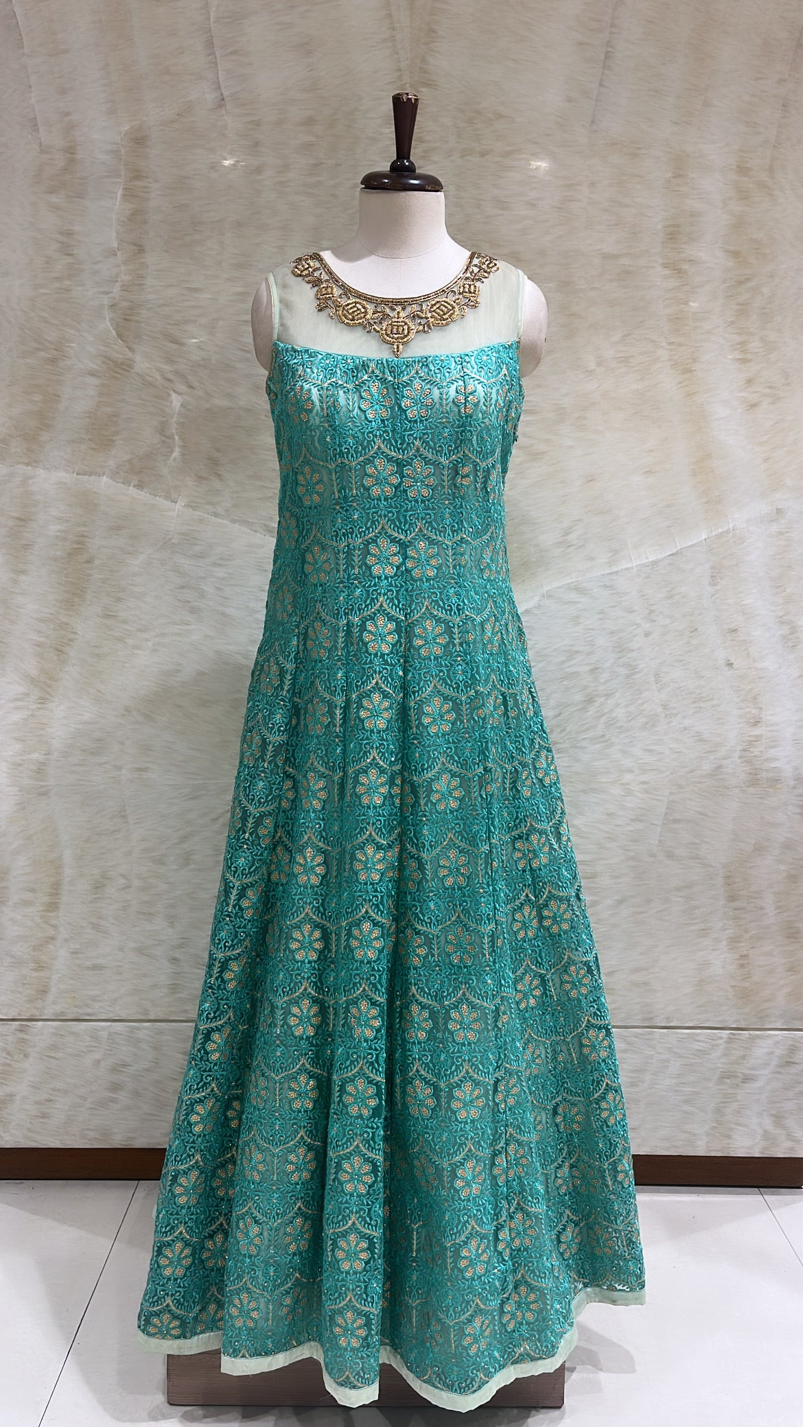 Firozi Tilla & Stones Embroidered Gown For Women