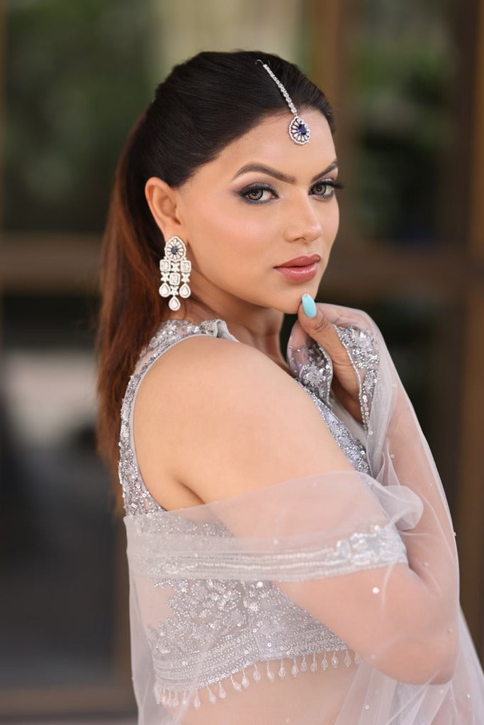 Grey Net Sequin Embroidered Lehenga Set