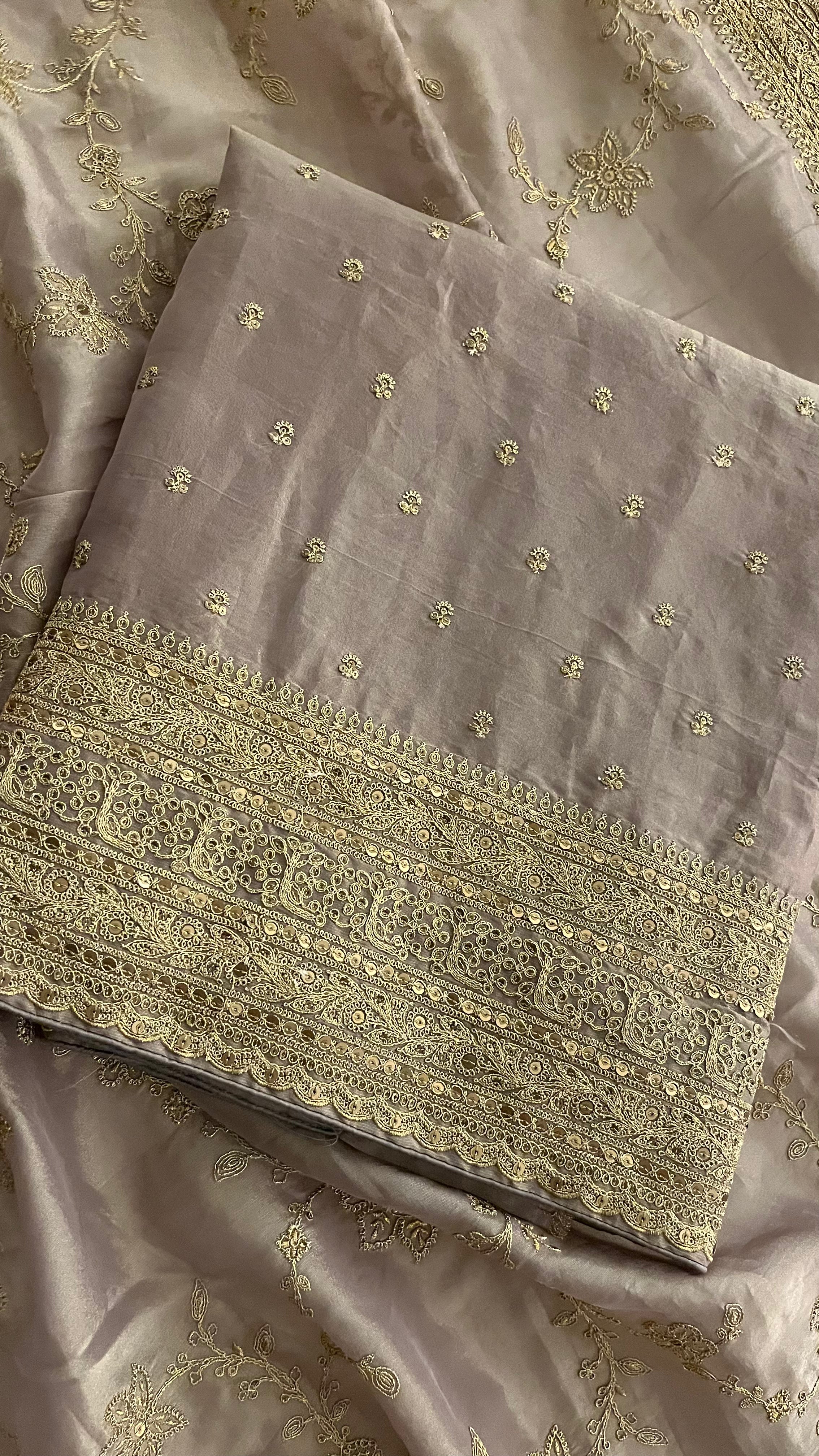 LUXURY UNSTITCHED EMBROIDERED SUIT SET