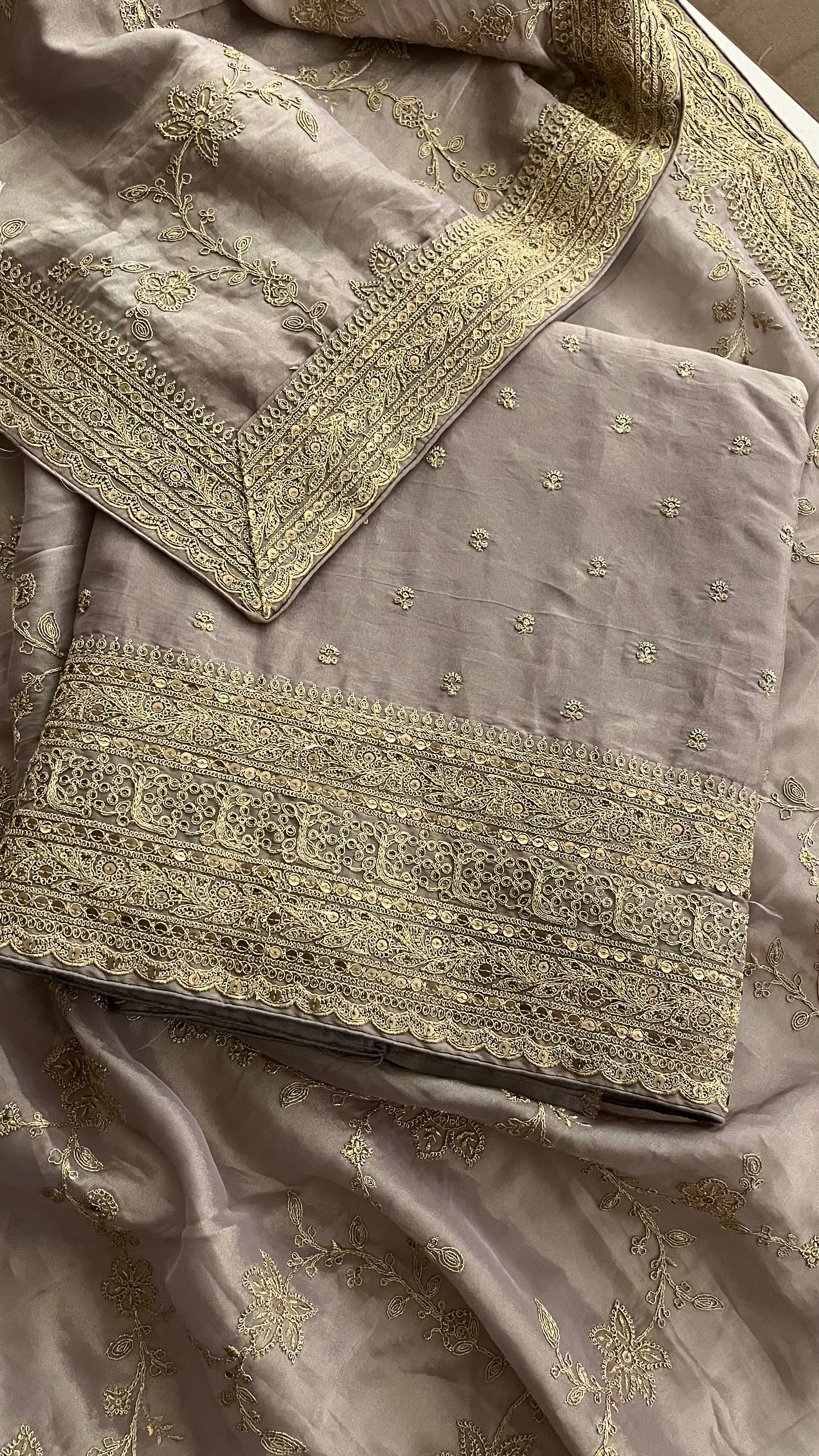 LUXURY UNSTITCHED EMBROIDERED SUIT SET
